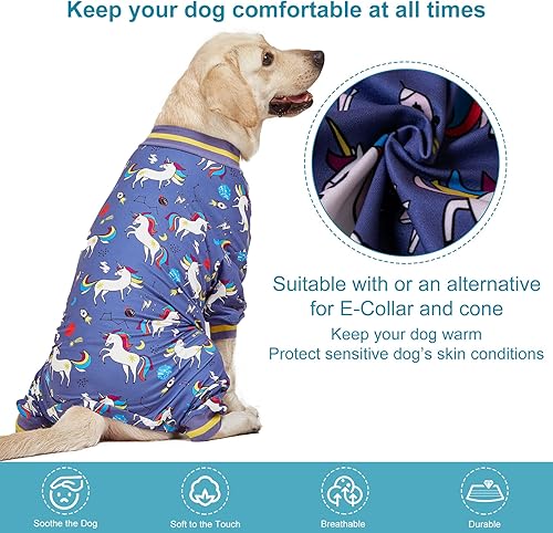 Miniatura 3 de LovinPet Ropa para perro de raza grande, ajuste ajustadotejido elástico, estampado de unicornio cohete gris, alivio de la ansiedad de mascotas,