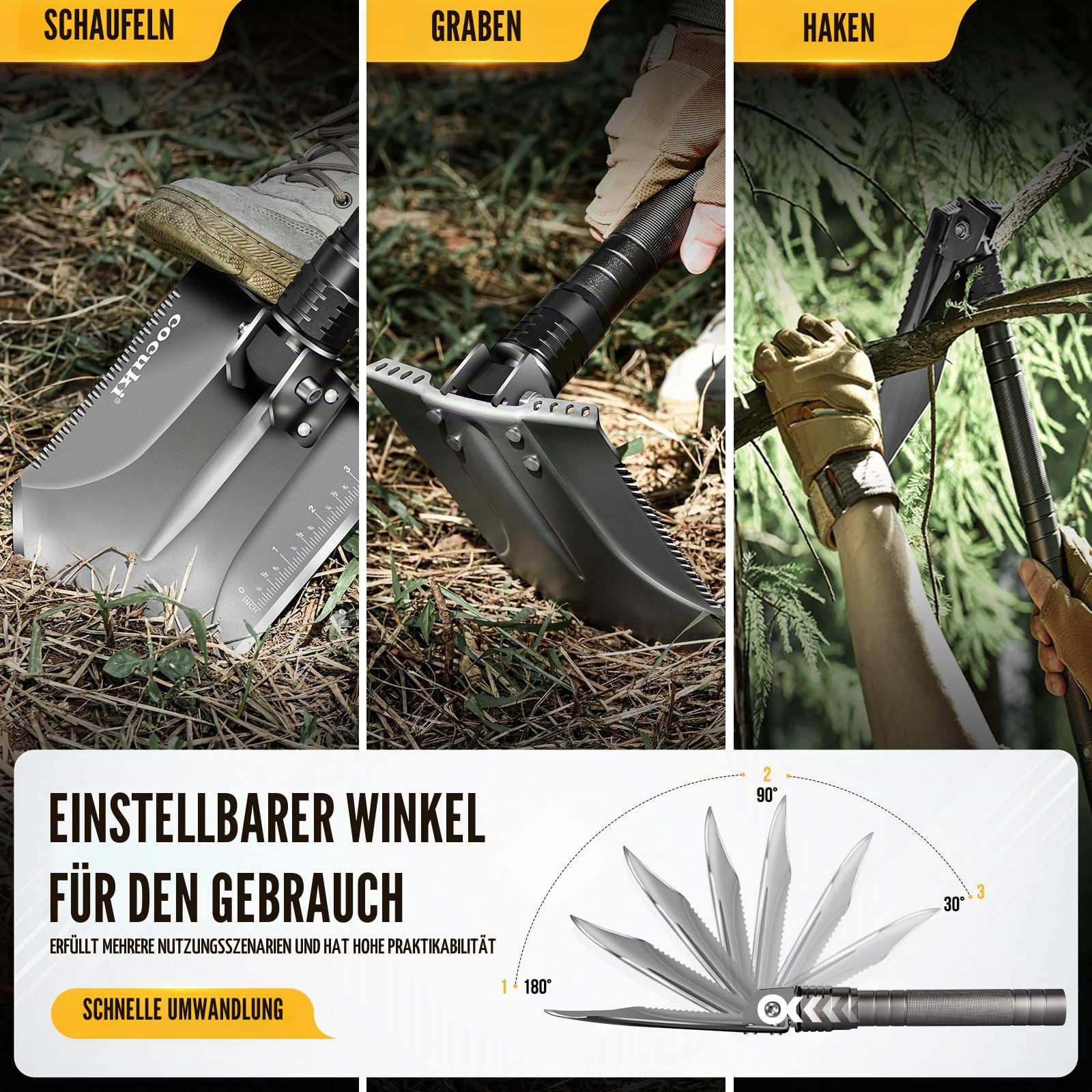 1.0 Multifunktionale Outdoor-Klappschaufel mit Einstellbarer Ausrüstung aus Kohlenstoffstahl, geeignet für Outdoor-Camping-Wandern und Überlebensnotfälle