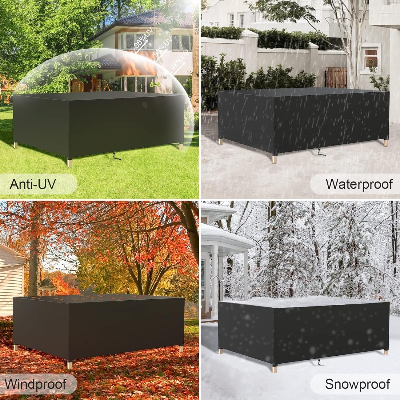 Copertura per mobili da esterno, impermeabile, alta 190 x 160 x 85 cm, copertura per mobili da giardino, rettangolare, resistente, in tessuto Oxford 600D, copertura per mobili da giardino