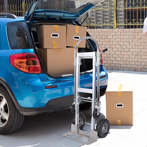 Miniatura 7 de RedSwing Carrito de mano convertible 2 en 1, carrito de mano plegable industrial de aluminio con 4 ruedas para transporte, supermercado, jardín,