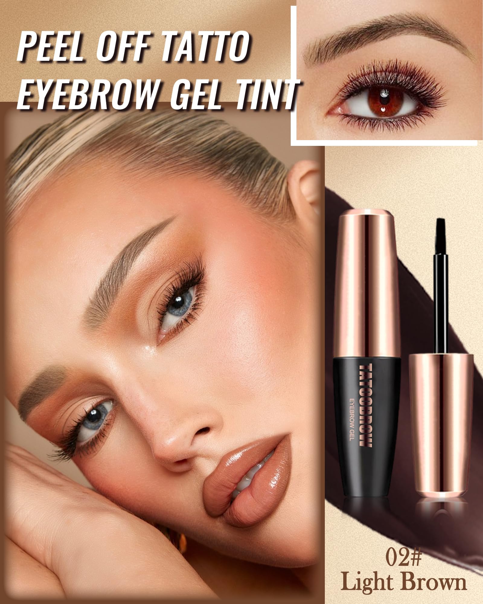 Eyebrow Tattoo Peel Off Gel Tint- 2Pcs Light Brown Tinted Eyebrow Tattoo Gel, Waterproof Transfer-proof Brow Stain - Image 2
