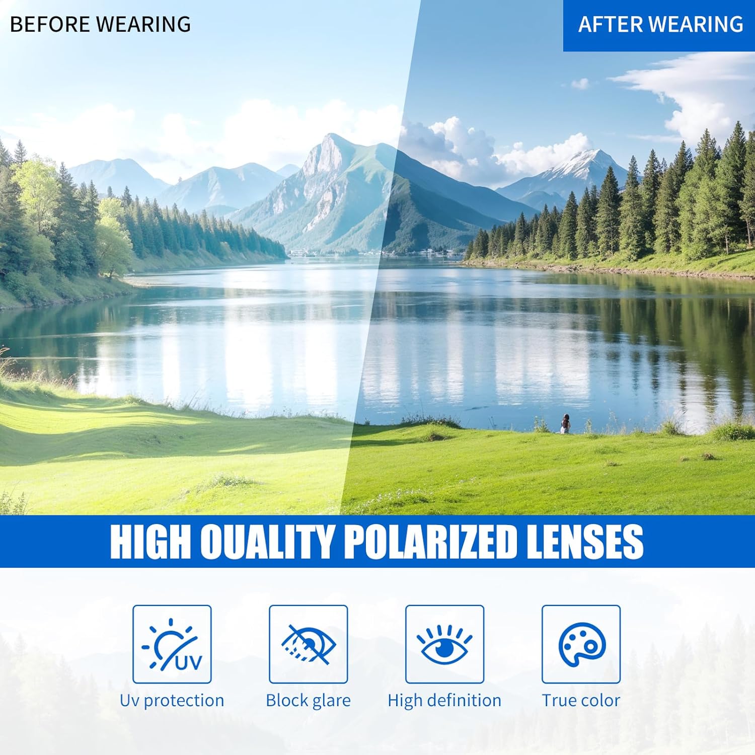 Polarized Sports Sunglasses with UV400 Protection, Interchangeable Lenses Set, Anti-Glare Cycling Glasses for Running, Riding, Fishing, Golf, Outdoor Activities - Image 4