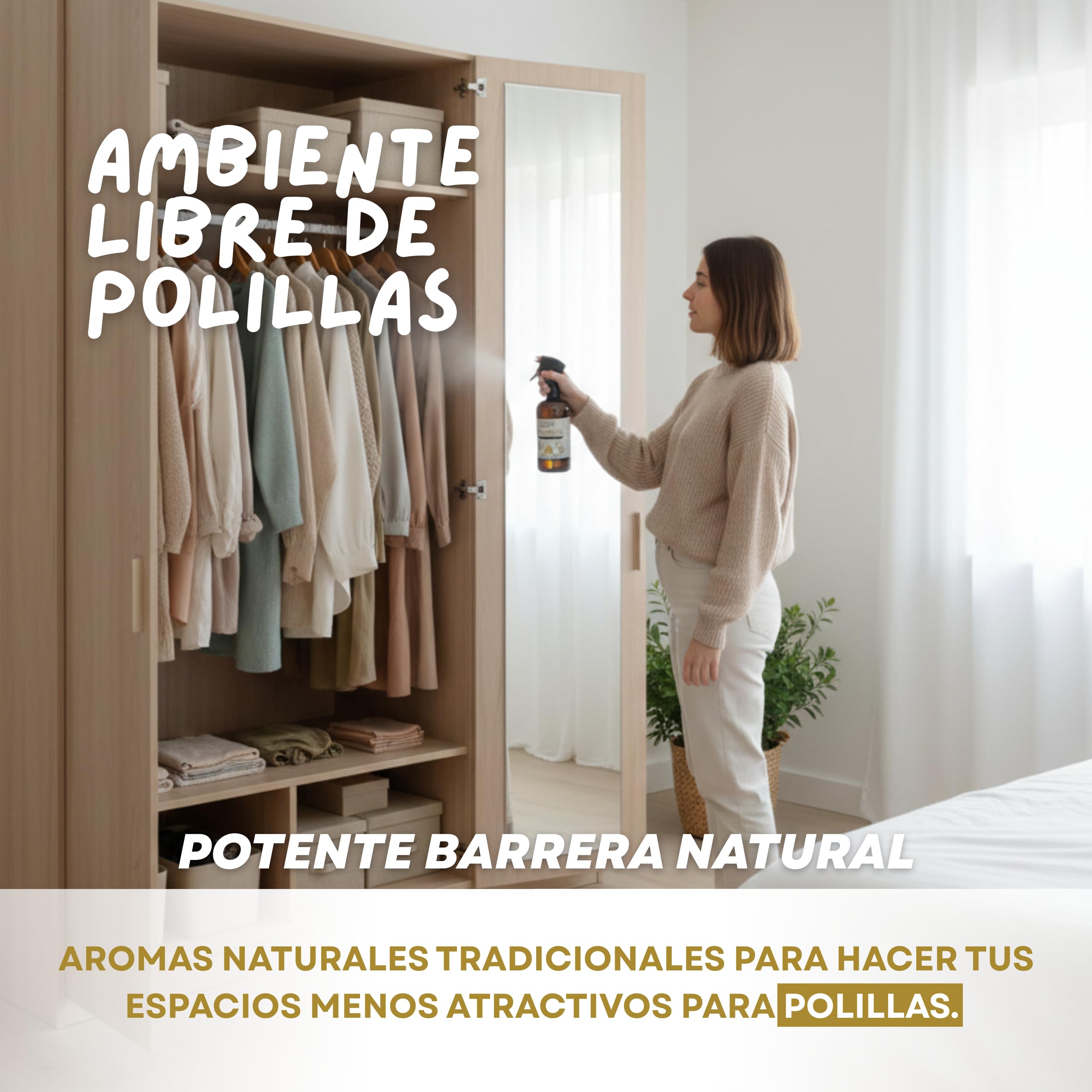 Protect | Spray Anti-Polillas para Ropa 500ml | Repelente Ideal para Armarios, Cajones y Fibras Naturales | con Aceites Naturales | x10 veces Más Concentrado | No Mancha