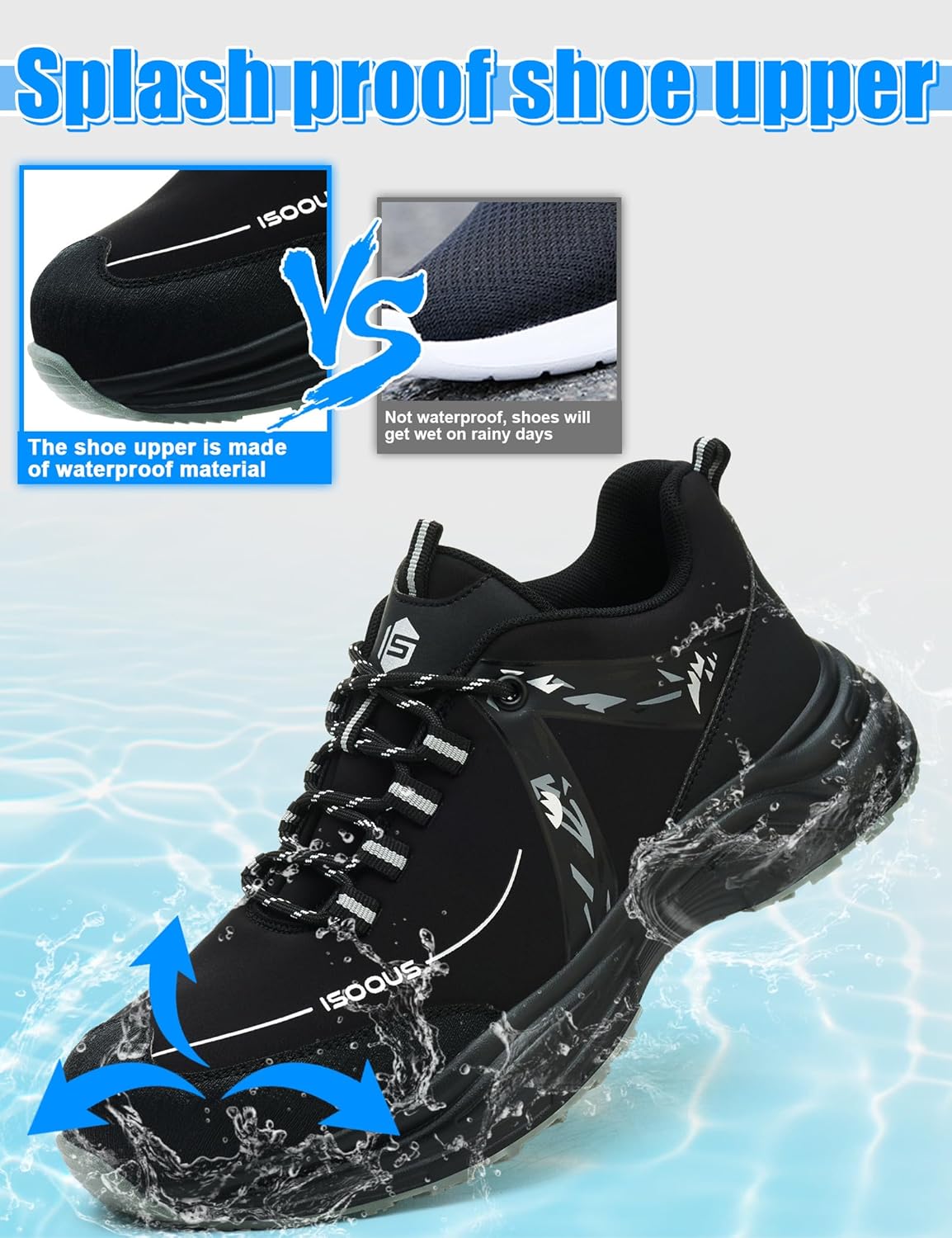 ISOOUS Steel Toe Shoes for Women Men Wide Waterproof Non Slip Work Sneakers Lightweight Breathable Safety Tennis Shoes Comfortable Construction Work Safety Puncture Proof Indestructible Work Shoes - Image 3