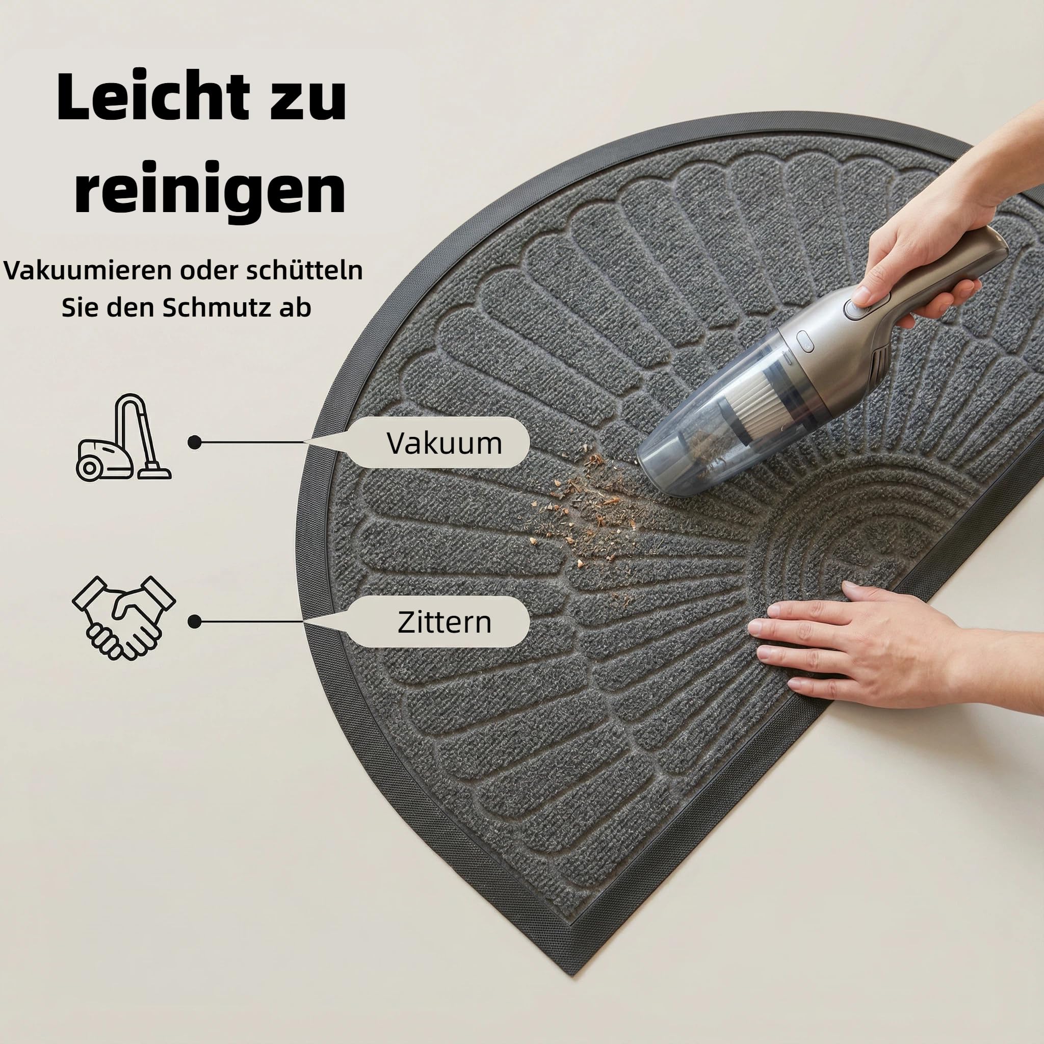 Halbrunde Eingangsmatte, rutschfeste & wasserdichte Fußmatte, strapazierfähig für Haustür, Flur und Terrasse(Grau, 17.7x29.5Inch)