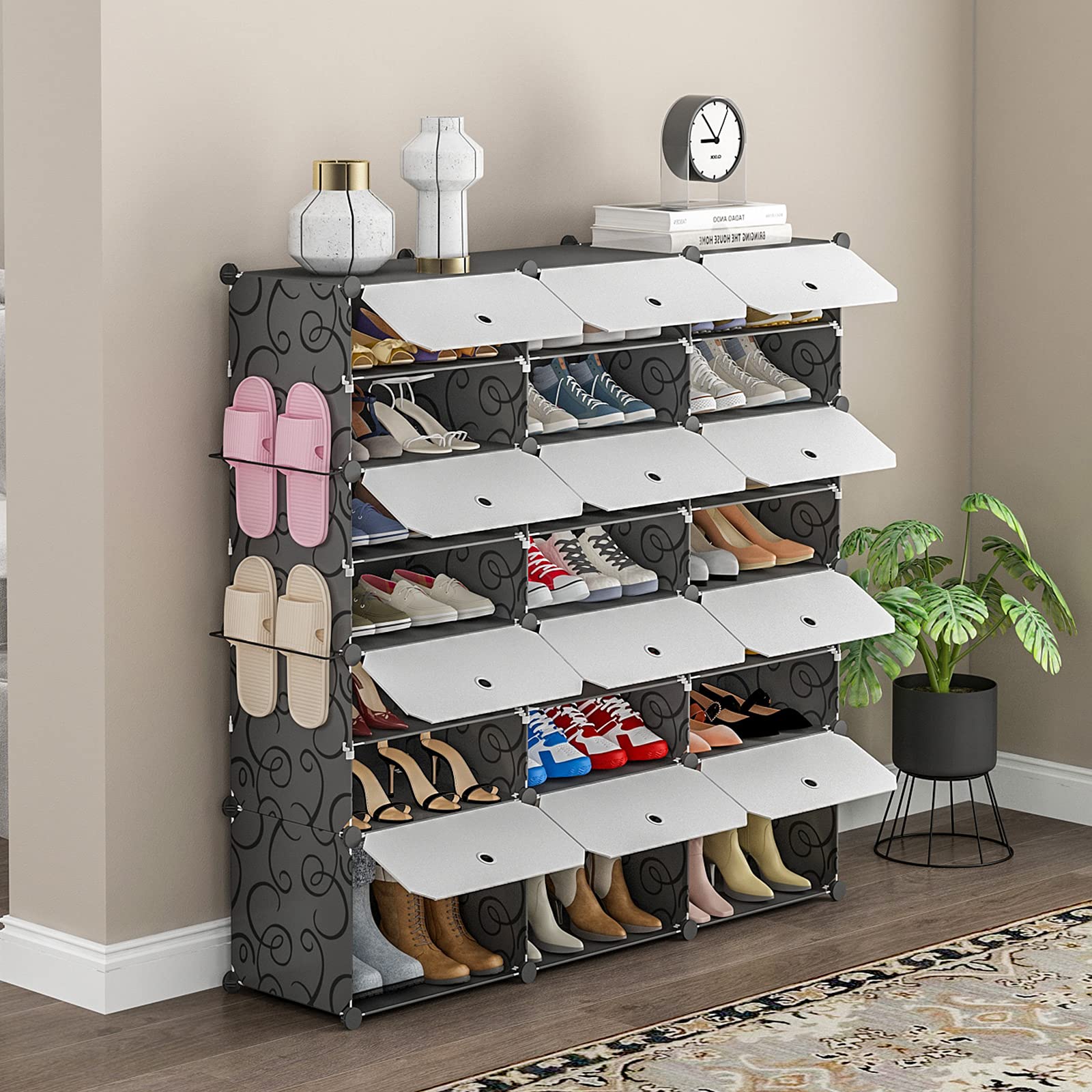 KOUSI Portable Shoe Rack Organizer 48 Pair Tower Shelf Storage Cabinet Stand Expandable for Heels, Boots, Slippers? 8 Tier Black