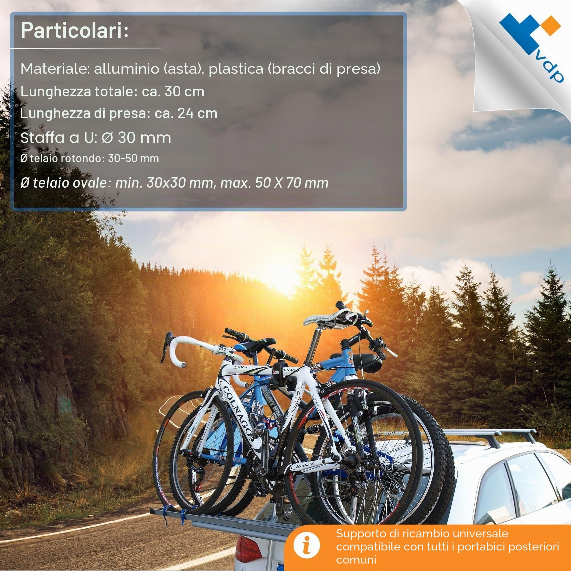 Menabo 63352, Universale per Tutti i Portapacchi Posteriore per Bicicletta, Standard