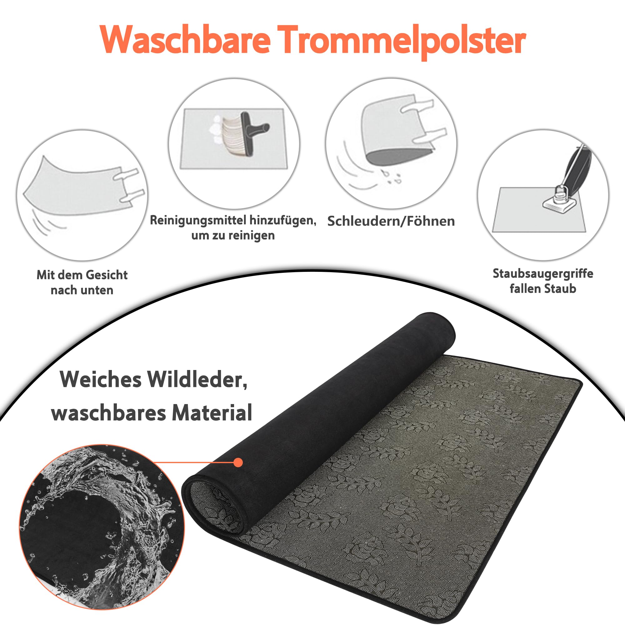 OUUTMEE Tappeto per percussioni, 120 x 160 cm, antiscivolo, per batteria elettronica, accessori per batteria jazz, protezione del pavimento (nero)