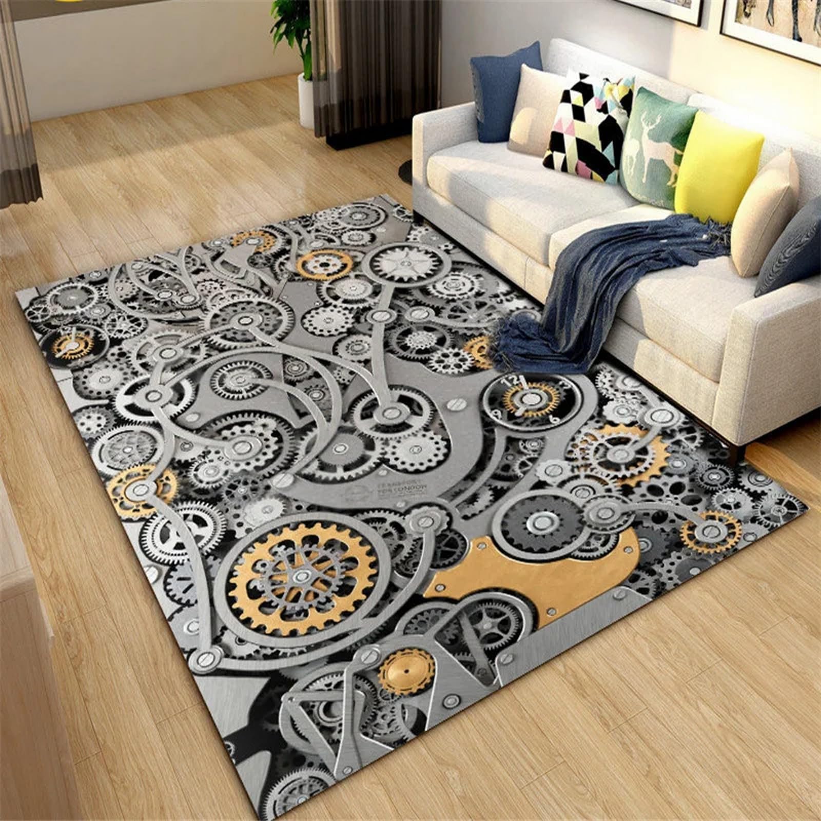 Area Rug 3D Printed Retro Metal Mechanical Gears Floor Mat Polyester Soft Material Non Slip Carpet Easy Clean For Bedroom Hall Kitchen Living Room Kids Room Doormat Carpet 160 X 200 Cm -5Z5H6P9W3B