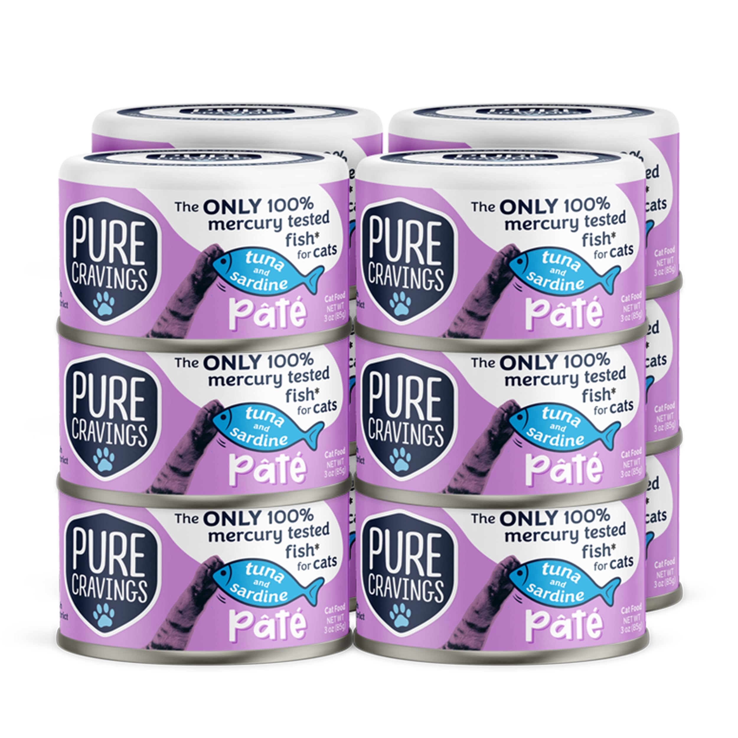 Pure Cravings Tuna and Sardine Pate, Canned Wet Cat Food, 100% Mercury-Tested, Moist Can Fish, Grain-Free Protein, Non-GMO, 12 Pack