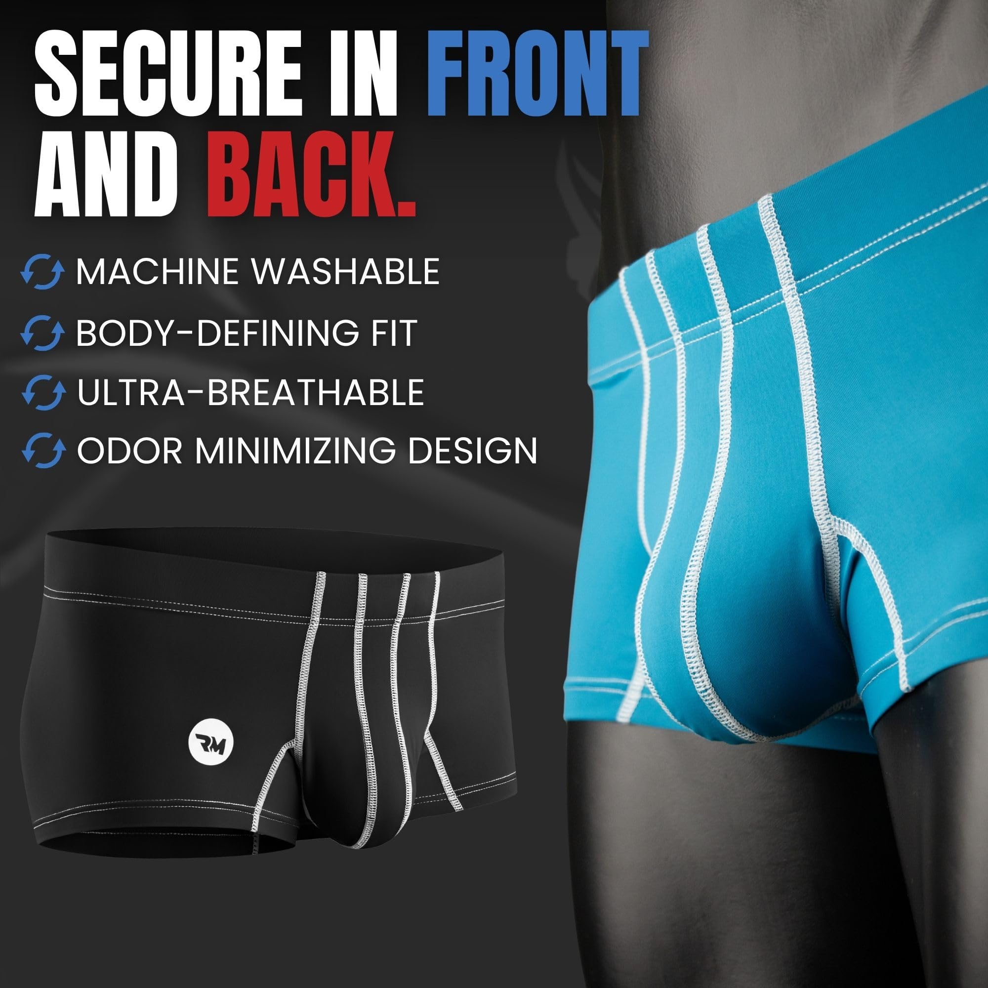 Real Men 3in Nylon Boxer Briefs D Pouch Med 4pk Blk/Cyn/Gry/Wht Nads Underwear For Men Boxer Briefs Pouch Mens Performance Underwear