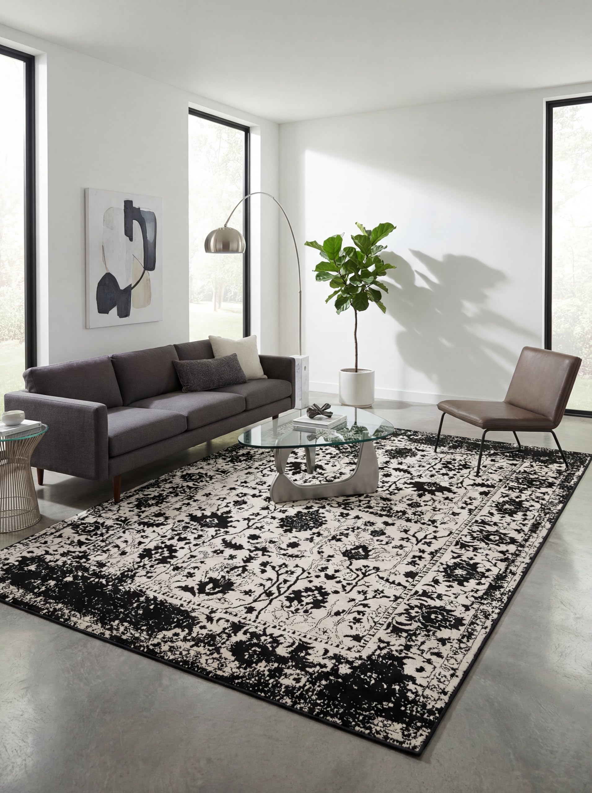 rugs.com oregon collection rug – 5' x 8' black and white low-pile rug perfect for living rooms, large dining rooms, open floorplans