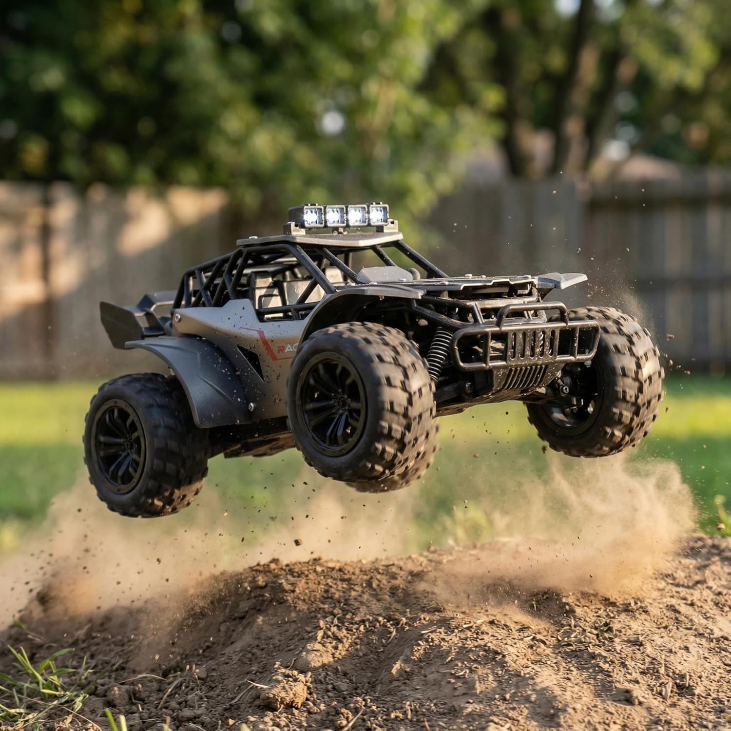 RC Cars for Boys Age 8-12, 1:16 Scale Remote Control Car with LED Lights, 25 KM/H High Speed Off Road Monster Truck Buggy, 40 Min Playtime 2.4GHz Toy Car Gifts for Kids and Adults (Grey)