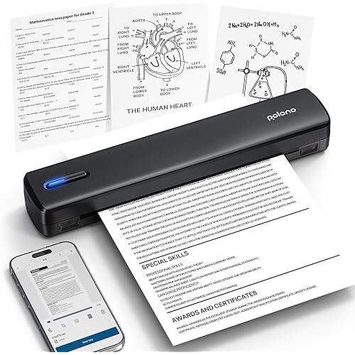 POLONO Portable Printer Wireless for Travel, D810 Bluetooth Thermal Printer Support for 8.5"x11" US Letter, Inkless Printer Compatible with iOS, Android, Laptop for Office, Car and Home, Black