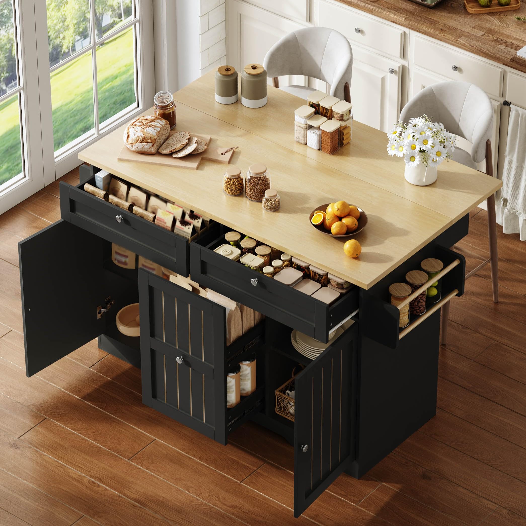 Meuble îlot de cuisine pour agrandir une petite pièce avec plan pliable