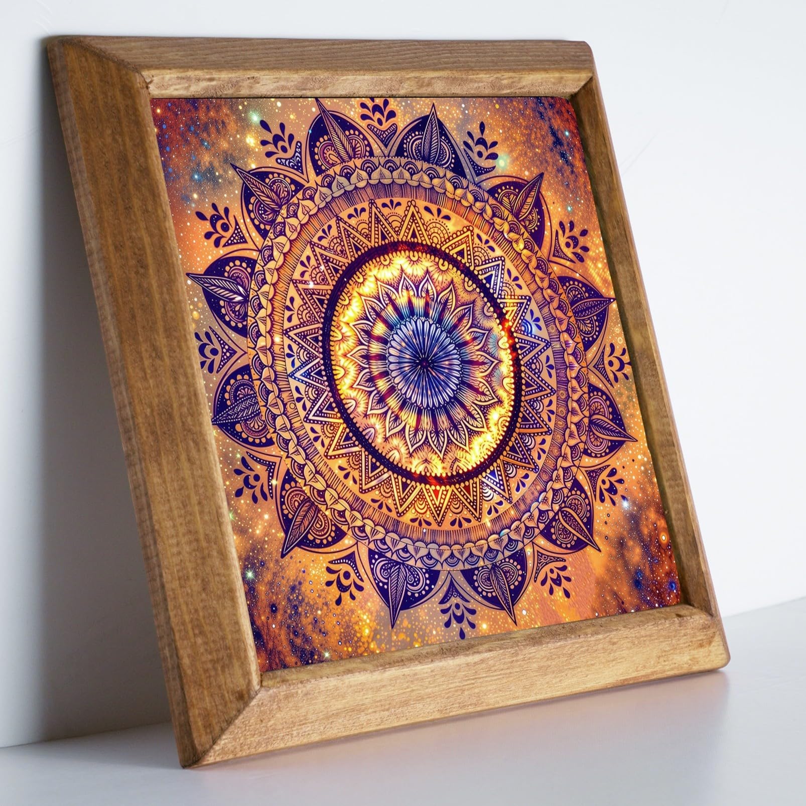 Mandala Cosmic Stone Wall Art - Boho Spiritual Galaxy Orange Handmade Gift 25cm