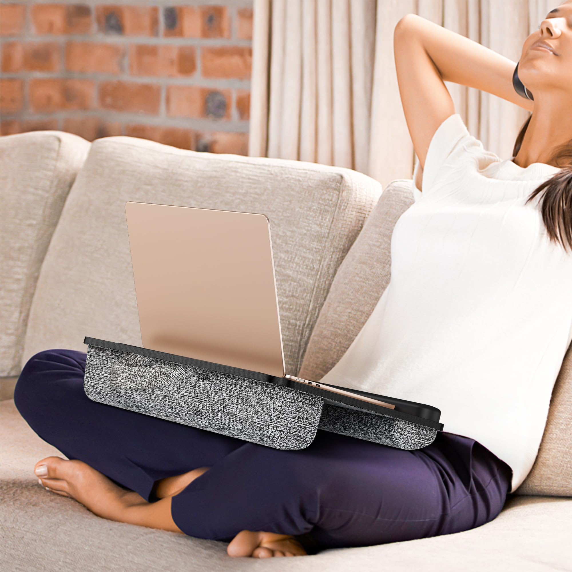 Laptop Stand For Sofa,Portable Lap Laptop Desk With Pillow Cushion, With Anti-Slip Strip & Storage Function, Laptop Desk Built In Slot Mouse Pad Wrist Pad For Computer,Easy To Carry On The - View #10