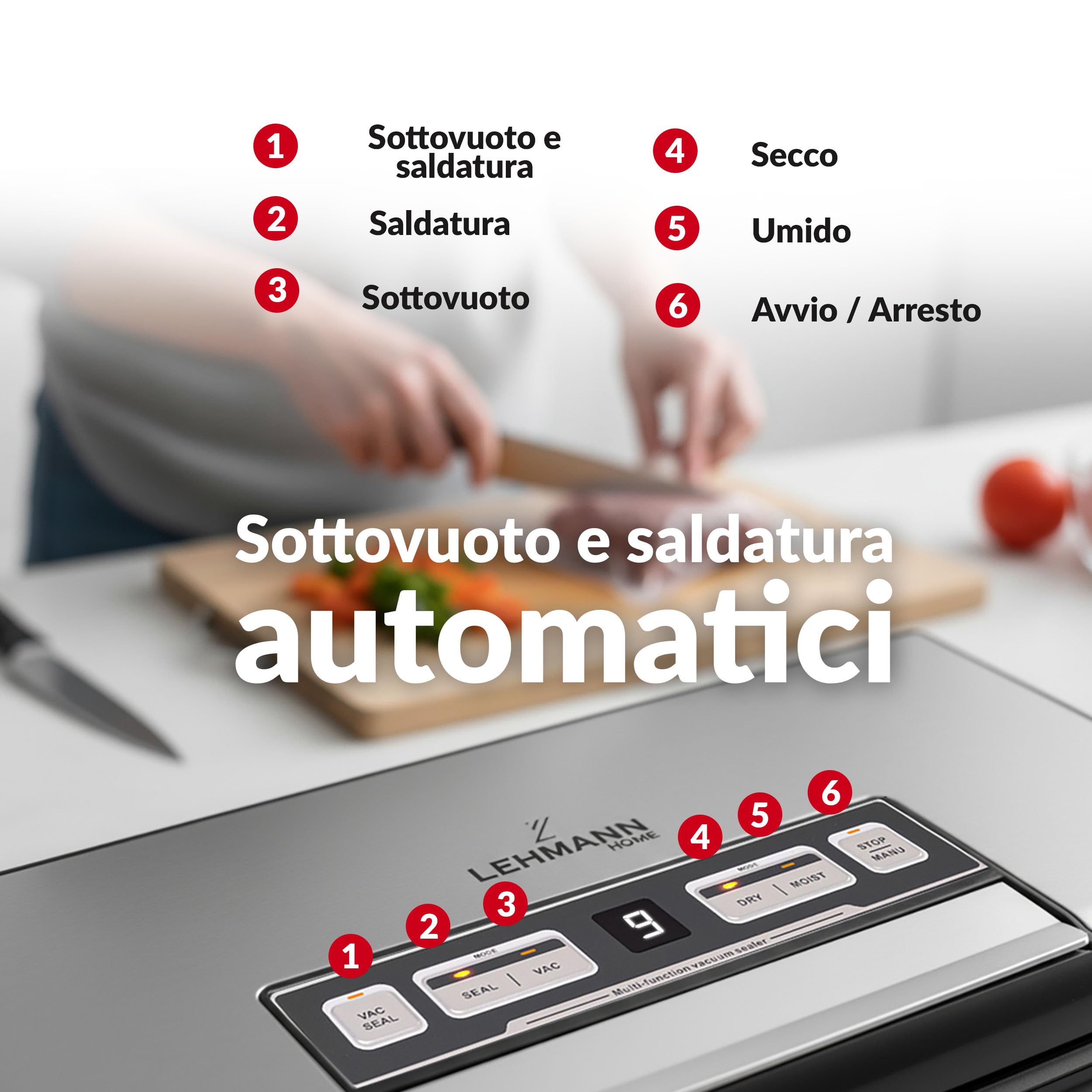 LEHMANN Macchina Sottovuoto Alimenti, Macchine Sottovuoto per Alimenti Secchi e Umidi, 5 Modalità, Conservazione Prolungata Alimentare, Saldatura Lunga 30 cm, Taglierina, Tubo di Aspirazione incl.