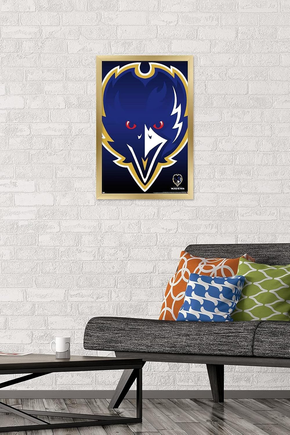 Trends International NFL Baltimore Ravens - Logo 14 Wall Poster, 14.725" x 22.375", Gold Framed Version