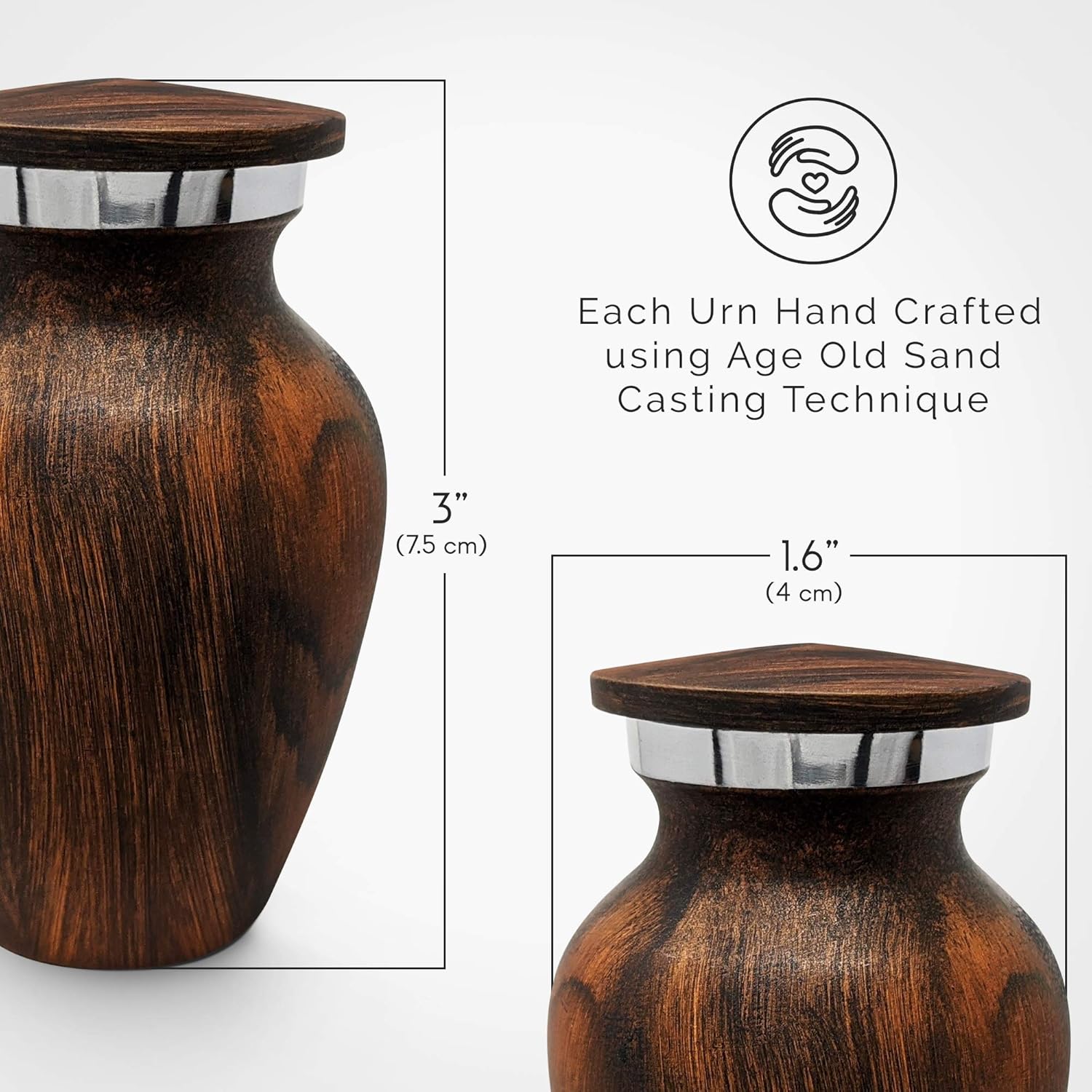 4 Pack Small Keepsake Urn for Human Ashes | Metal Wooden Cherry Style | Mini Little Memorial Ash Container | Perfect Compact Tribute for Loved Ones | Male Female Man or Woman