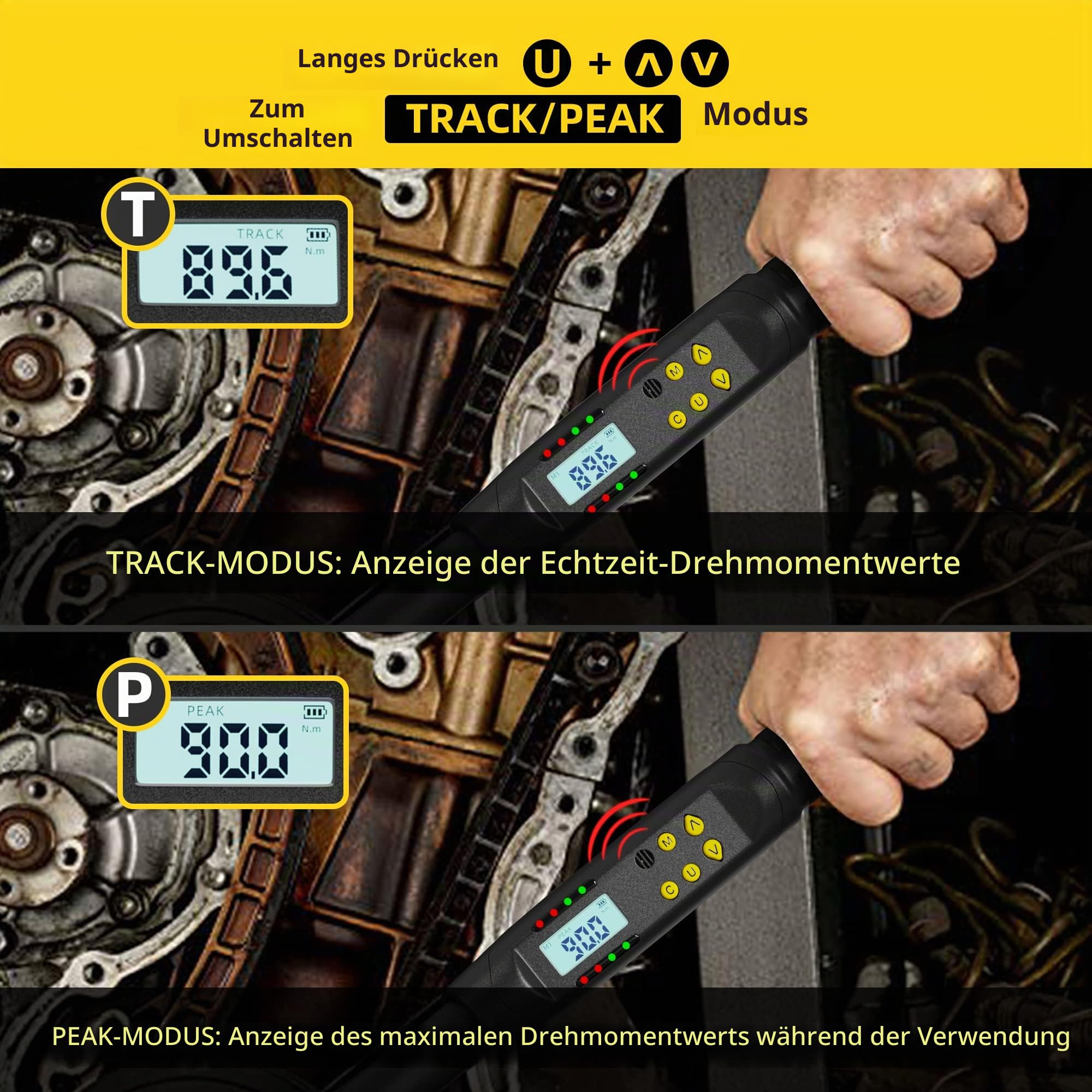 Digitaler Drehmomentschlüssel 1/2 Zoll, ± 2% Fehlergenauigkeit, 17-340 Nm Drehmomentschlüssel mit Summer und LED-Anzeige für Fahrrad Motorrad und Auto Reparatur