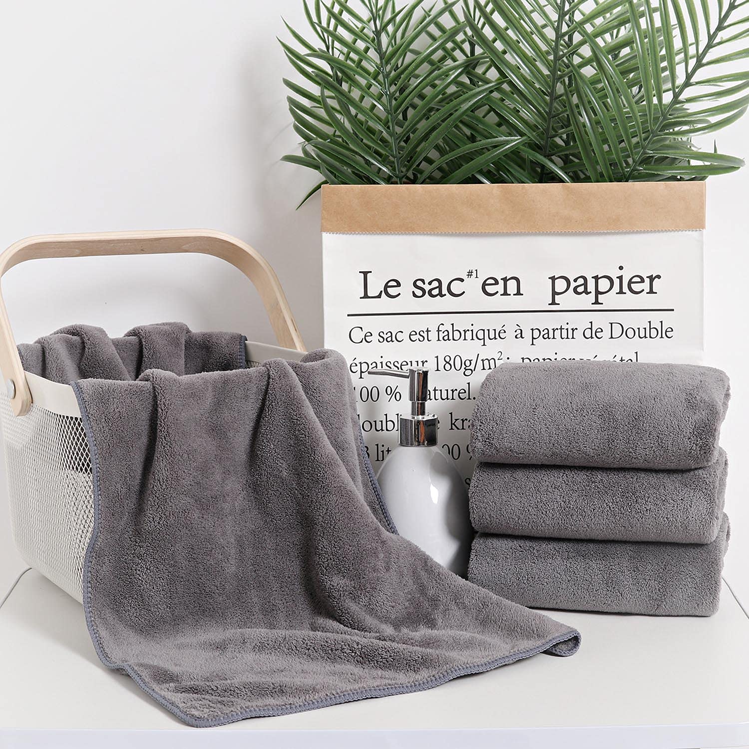 Amazon｜フェイスタオル 4枚セット グレー 約35*75cm｜フェイスタオル