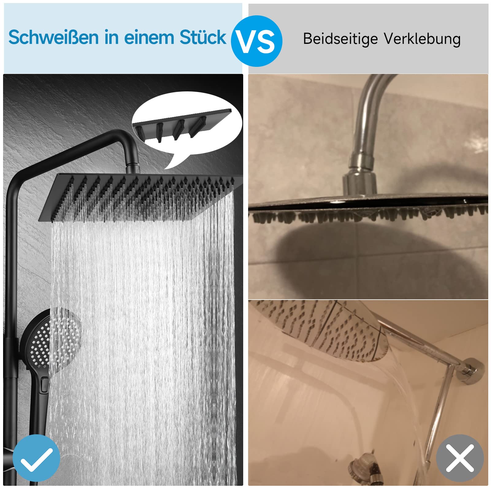 HAUSPROFI Kopfbrause 12 Zoll aus Edelstahl 304 - Duschkopf Regendusche mit Selbstreinigenden Düsen - Quadratischer Duschkopf Luxus Regenbrause Regenduschkopf - Mattschwarz (30CM)