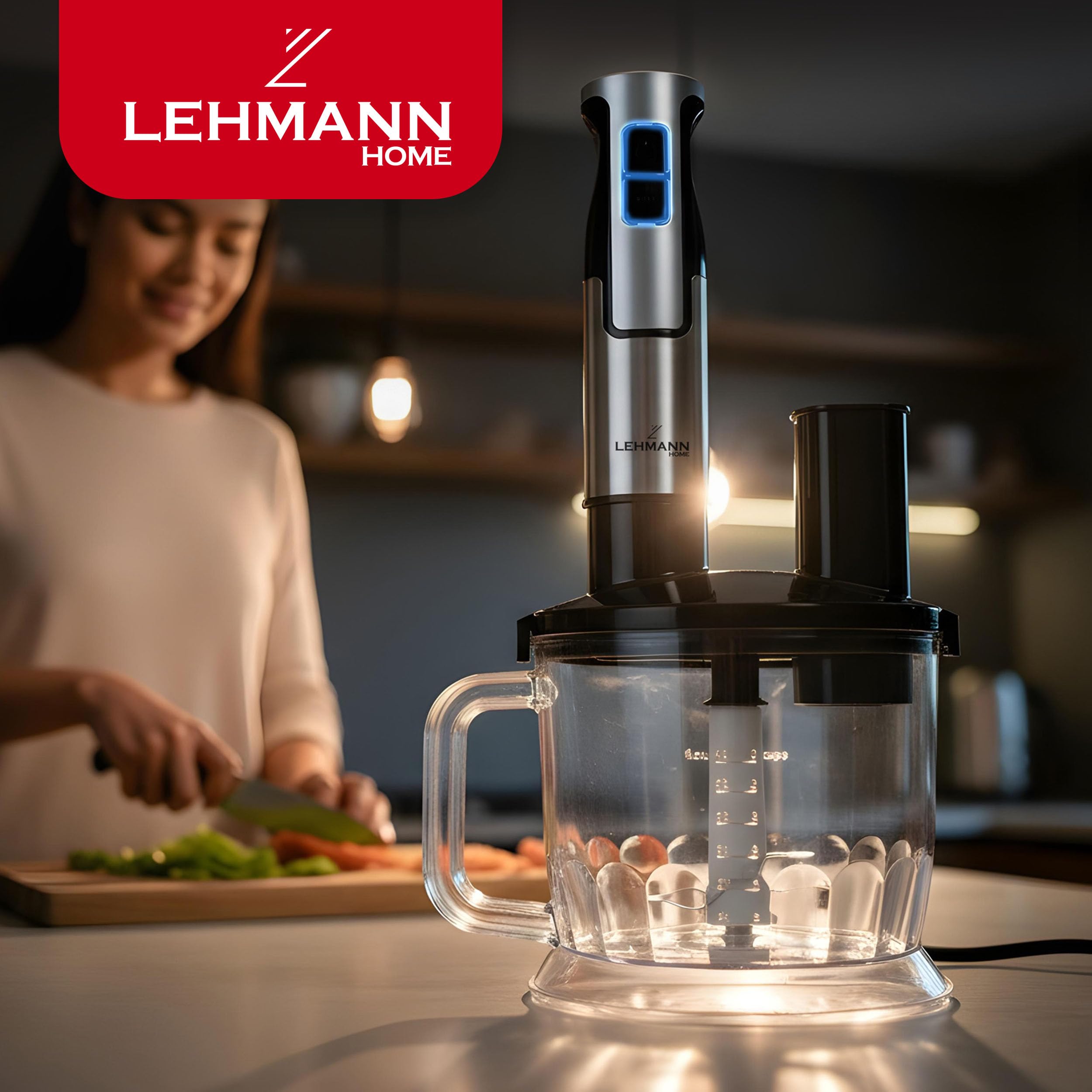 LEHMANN Chopsui Frullatore a Immersione 1200 W - Set 7-in-1-9 Accessori - Misurino da 860 ml - Regolazione Velocità a 8 Livelli - Funzione Turbo - 15000 U/min - Senza BPA - Lama Dorata