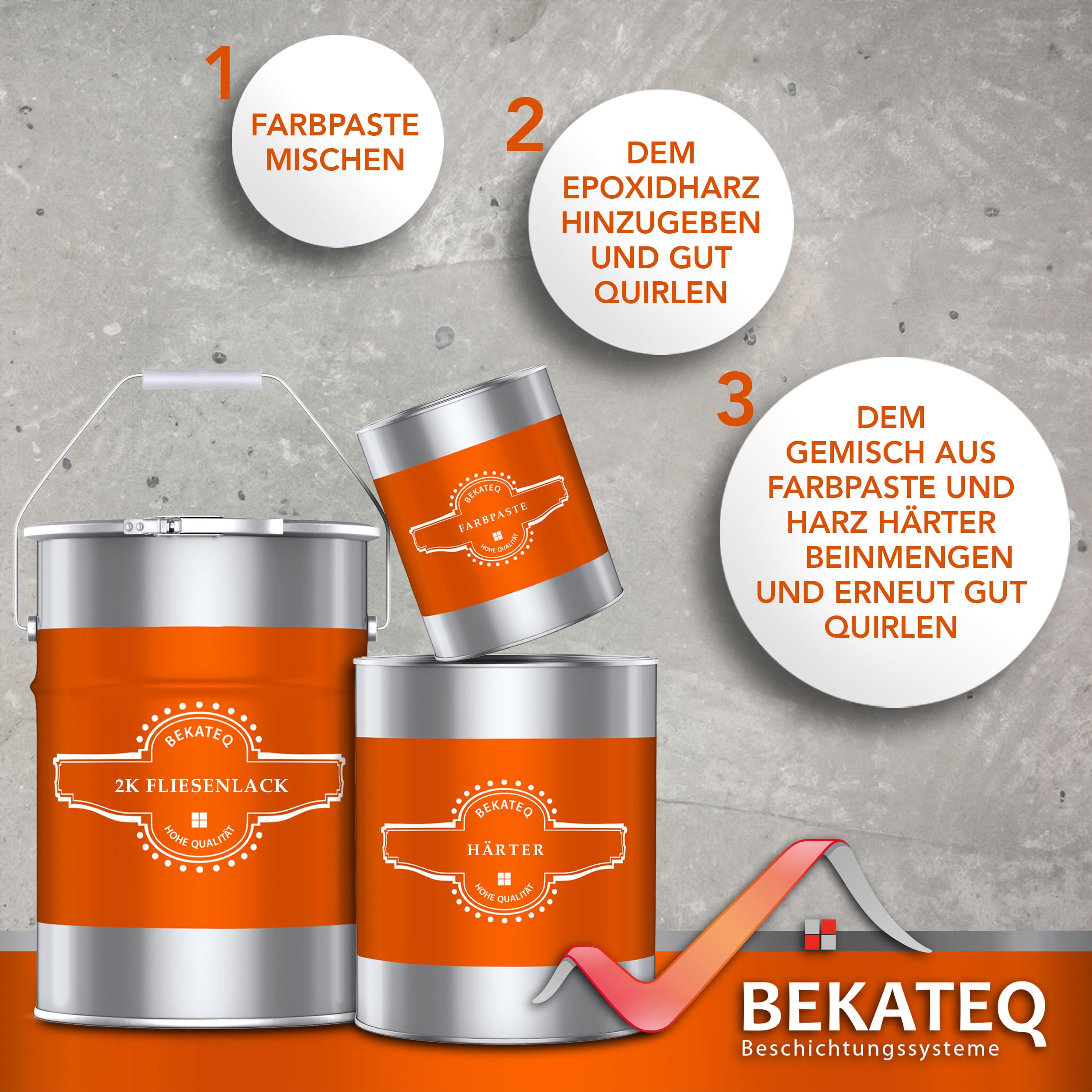 BEKATEQ Farba do płytek podłogowych i ściennych, 2,5 kg, kremowo-biała, jedwabisty połysk, na zewnątrz i wewnątrz – bezzapachowa, wentylowana, wodoodporna, szybkoschnąca, wysoce kryjąca – do kuchni,