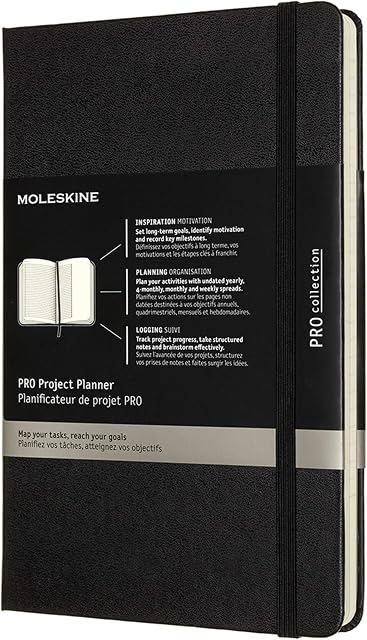 Moleskine - Pro Project Planner, Professional Planner and Notebook for Objectives, Productivity Diary for Projects and Project Management, Hard Cover, Size Large 13 x 21 cm, Colour Black, 288 Pages