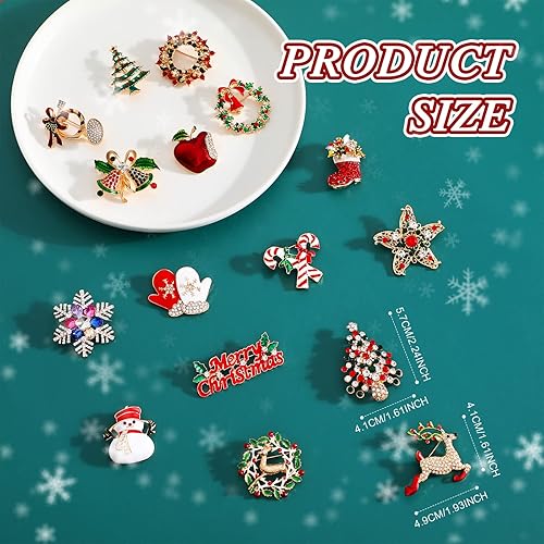 Miniatura 2 de 16 Pcs Christmas Brooches for Women Christmas Brooches and Pins Xmas Rhinestone Crystal Set Vintage Snowman Star Garland Reindeer Bells Tree Mixed