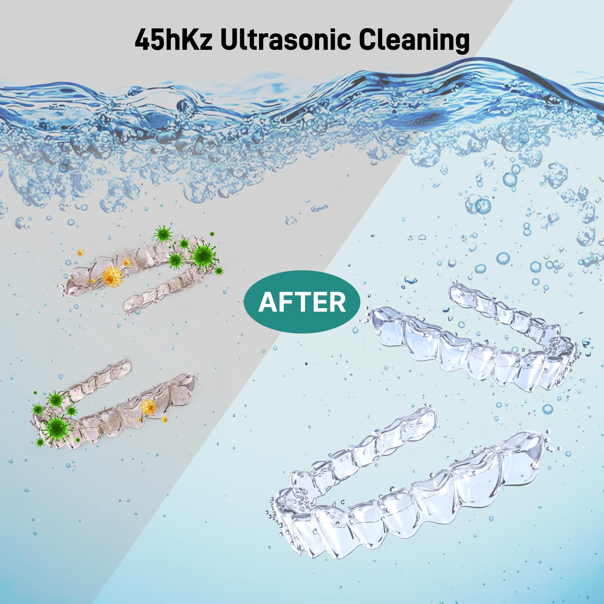 Limpiador ultrasónico de retención, cápsula de limpieza dental con luces U-V, máquina limpiadora de retenedores de 45 kHz para prótesis, cabezales de cepillo de dientes, joyas, alineadores