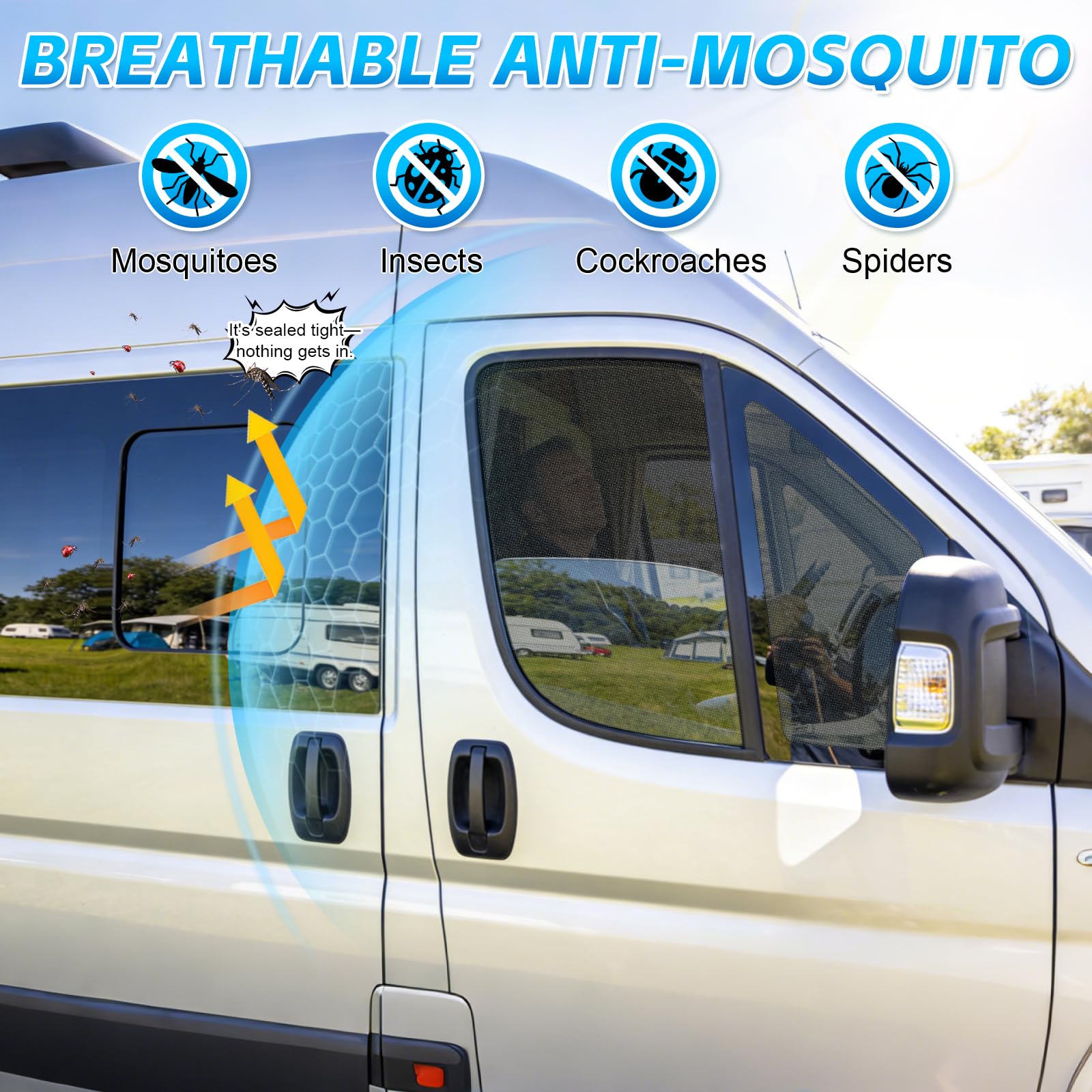 Insektenschutzgitter Compatible con Renault Trafic/F-iat Talento/O-Pel Vivaro 2014-2025,Mosquitera Magnética para Puertas Delanteras (Par), Mosquiteras Transpirables para Camping al Aire Libre