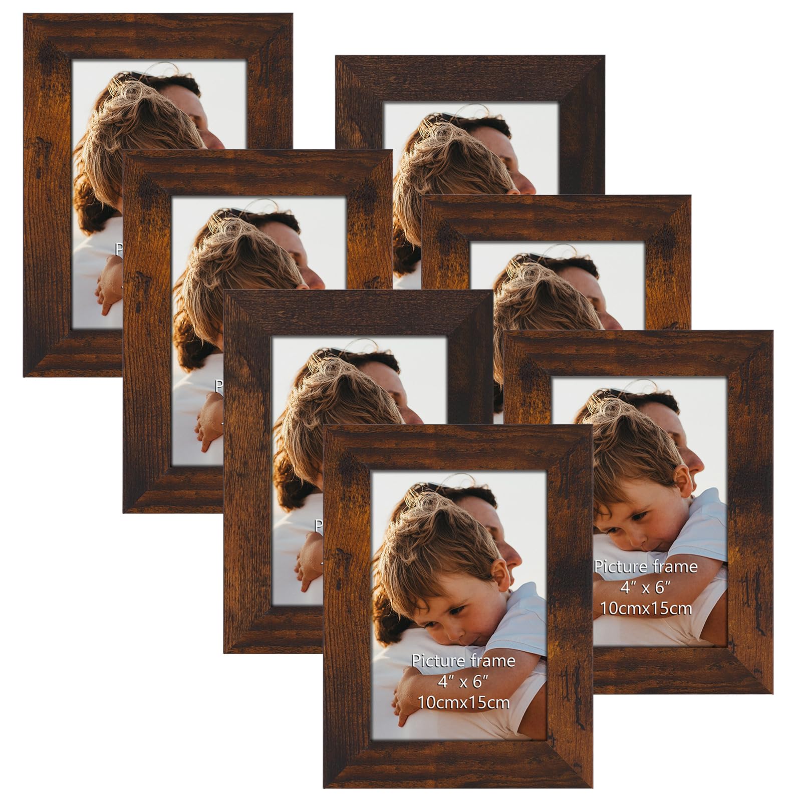 PETAFLOP Set van 7 fotolijsten 13 x 18 cm bruin, houten fotolijst muur en tafelfotolijst, geschikt voor gebruik in woningen, kantoren enz