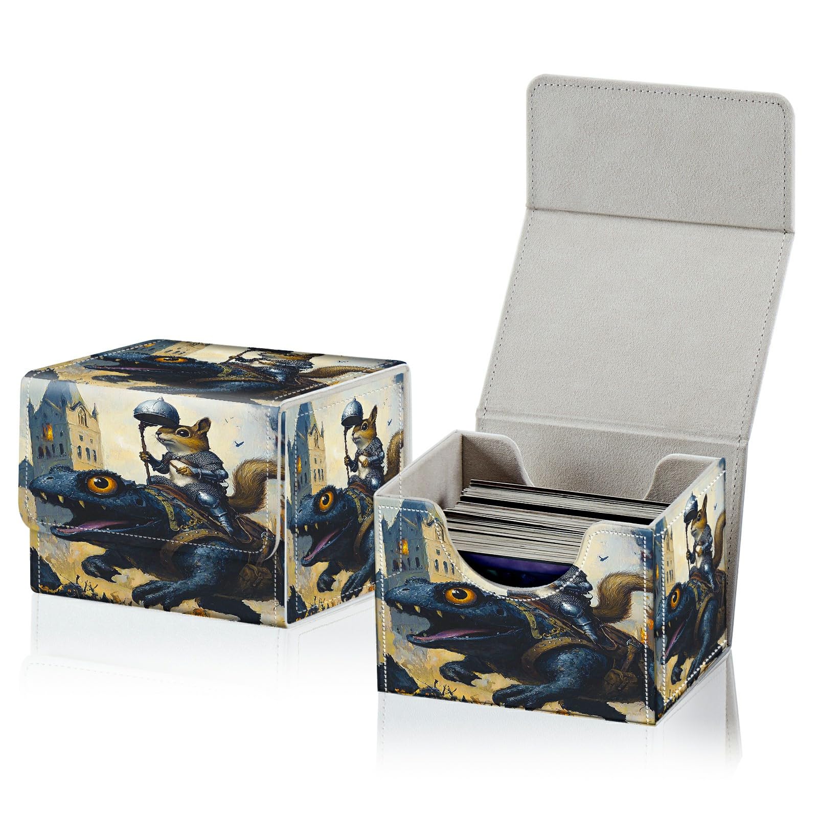 RWUTYTIUL Card Deck Box for MTG, Cards Storage Box Fits 120+ Sleeved, Leather Small Size Strong Magnetic Closing Card Case for Board Games Magic TCG CCG Baseball Collection, Black Dragon Mouse