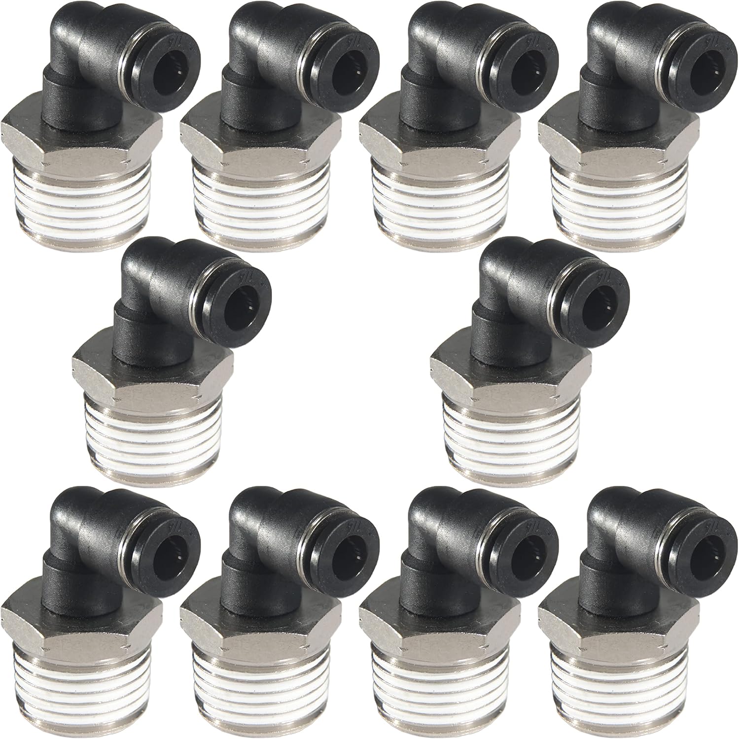 1/4 Air hose fittings, Air fittings Male Elbow 1/4 Inch Tube OD x 1/8 NPT Thread Push to Connect Fitting, PL-1/4-N1 (Pack of 10) (1/4-1/8)