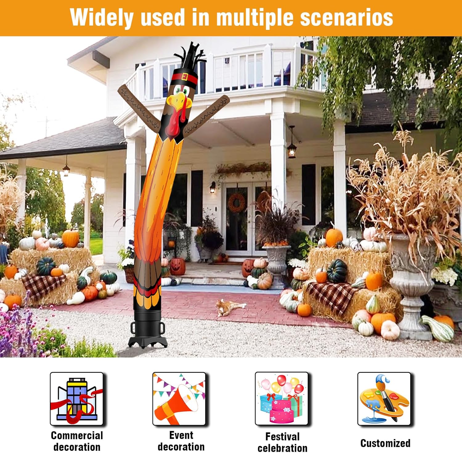 20FT Tall Pumpkin Turkey Inflatable Tube Man (18''Diameter) Wacky Wavy Dancing Guy for Outdoor Decoration Advertising Business Promotion - Thanksgiving Day (Blower Not Included)