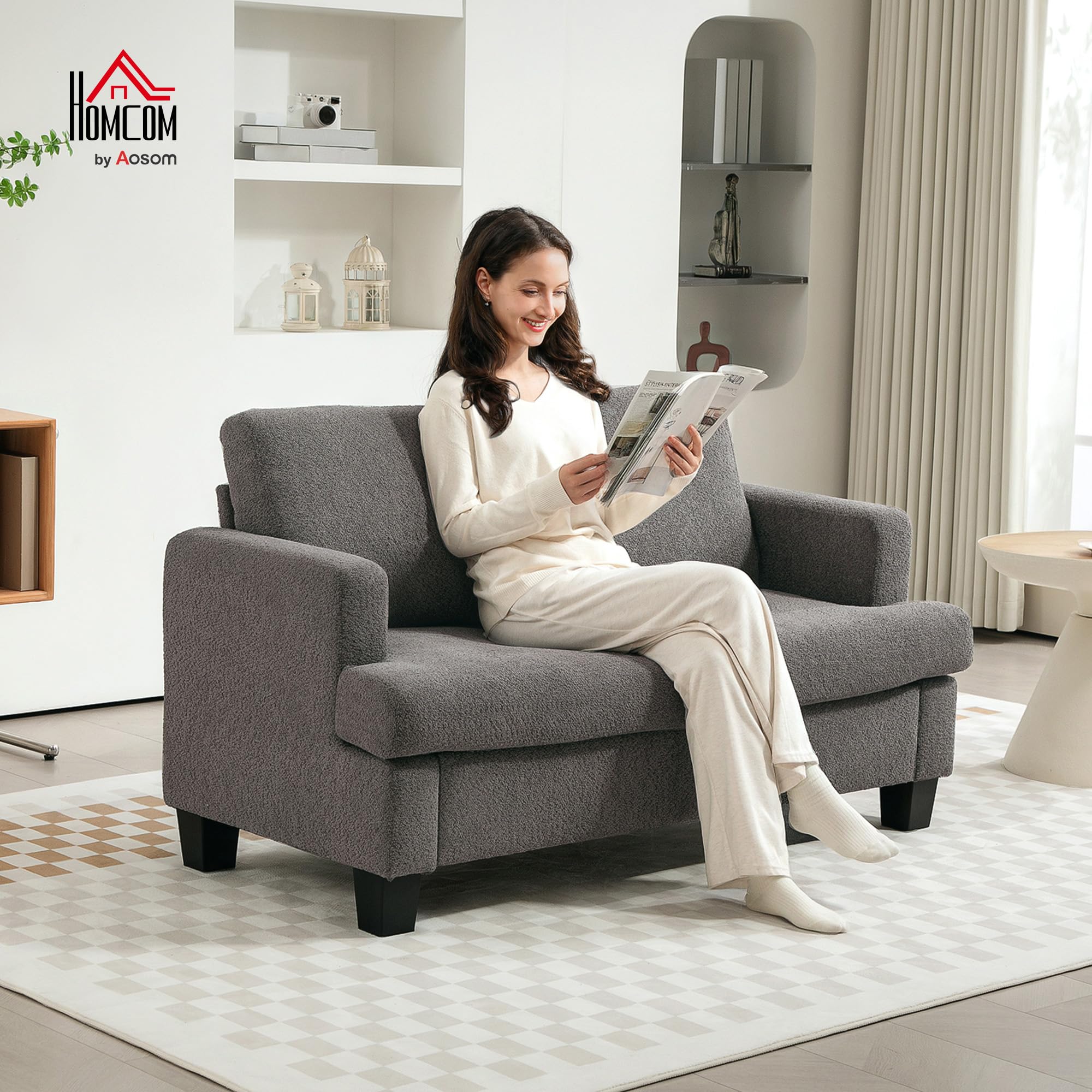 HOMCOM 54.3" Sofá 2 plazas Moderno Cojines Desmontables Gris Oscuro