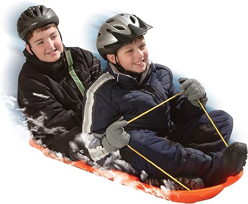 Miniatura 2 de ESP - Trineo Day Glow Sno-Twin de 48 pulgadas, trineo para dos jinetes, poliresina resistente, parte inferior pulida con diamante, naranja neón 1143