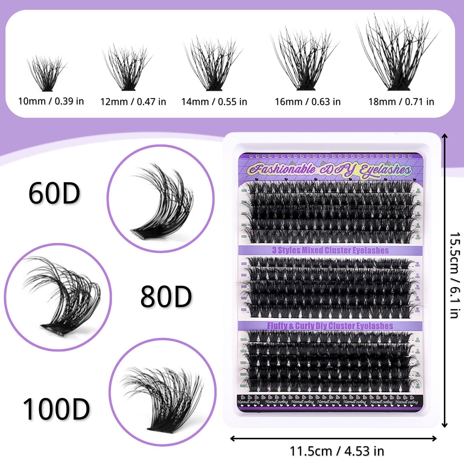 KEYRI 270 Pieces Individual Eyelashes 60-80-100D Cluster Lashes Kit DIY Eye Lashes Fluffy Russian Eyelashes Extensions D Curl Durable Eyelash Clusters for Girls and Women (10-18mm Mix) - Image 2
