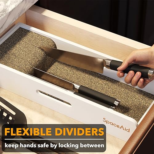 Miniatura 2 de SpaceAid Organizador de cajones de bambú, soporte para cuchillos de carne, bloque organizador para cajones en organización de almacenamiento