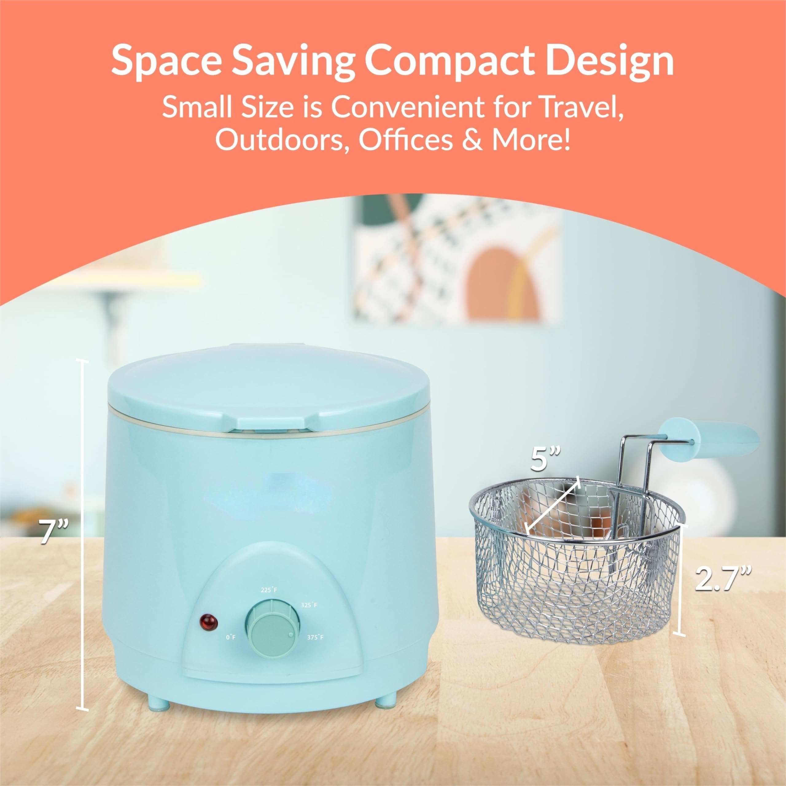 Nueva freidora de 1.5 cuartos de galón, azul, calor de 120 °F a 400 °F, diseño que ahorra espacio, cocina otras carnes, pescado, verduras, tartas, frutas y mucho más, cocina tus alimentos fritos 4