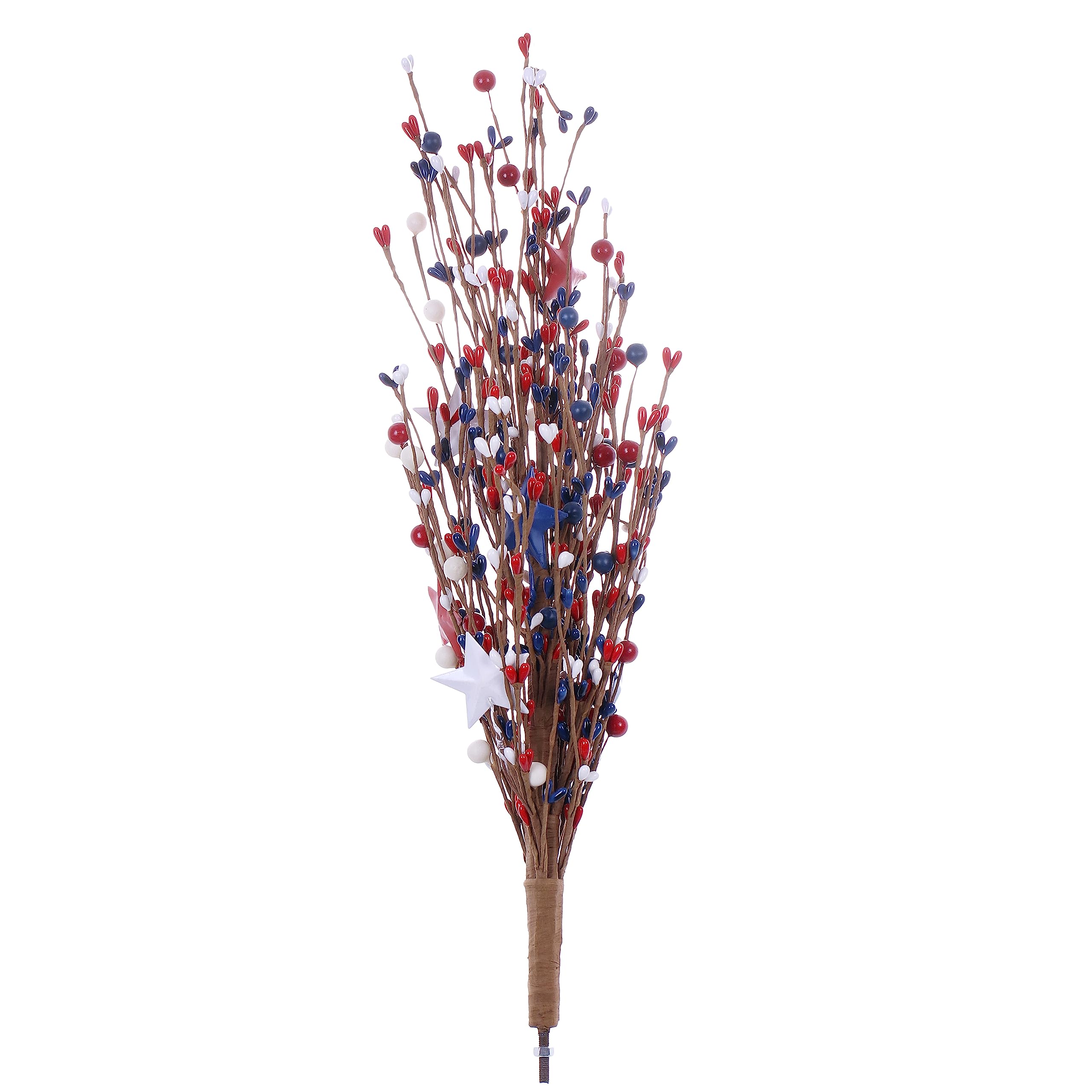 J’FLORU 4th of July Patriotic Tree,17 Inch Red White Blue Berry Stem Picks with Stars Patriotic Branches Decorations for Independence Day Memorial Day Flag Day Decor