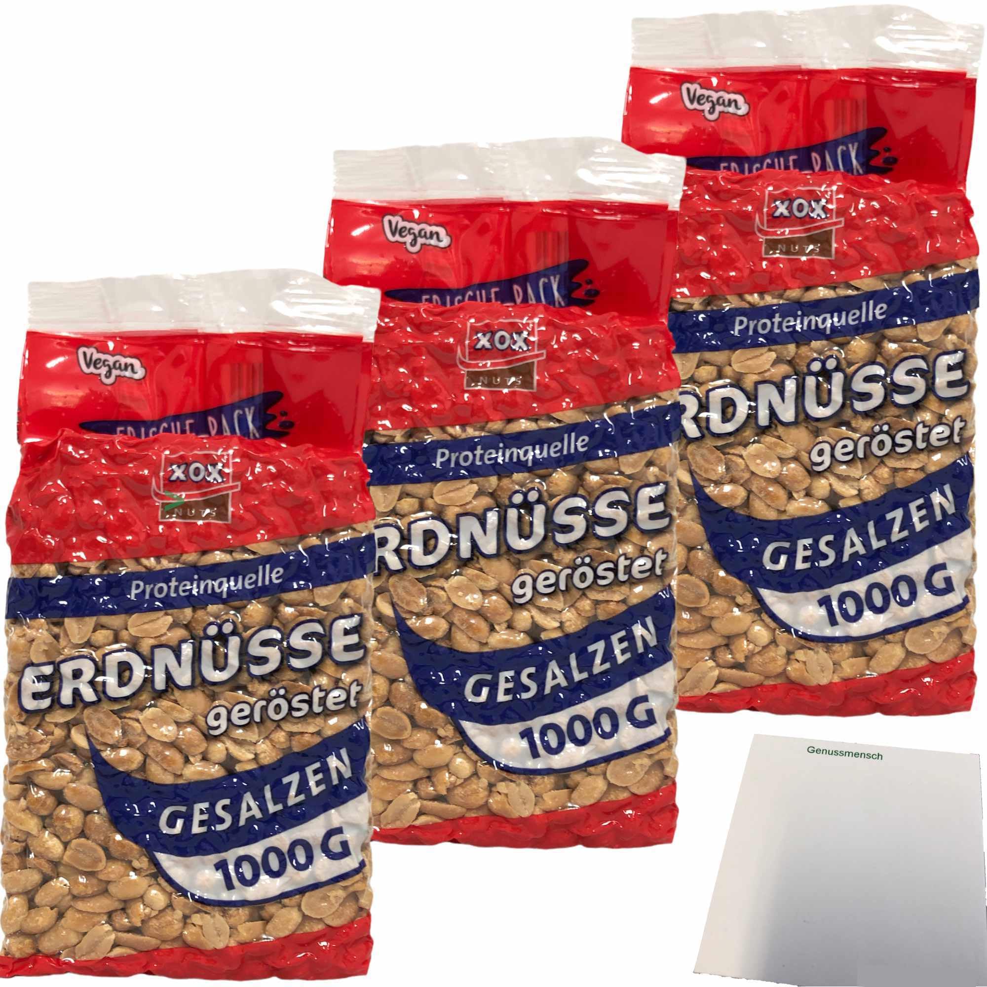 XOX Erdnüsse gesalzen schonend geröstet knackig lecker 3er Pack (3x1kg Beutel) + usy Block