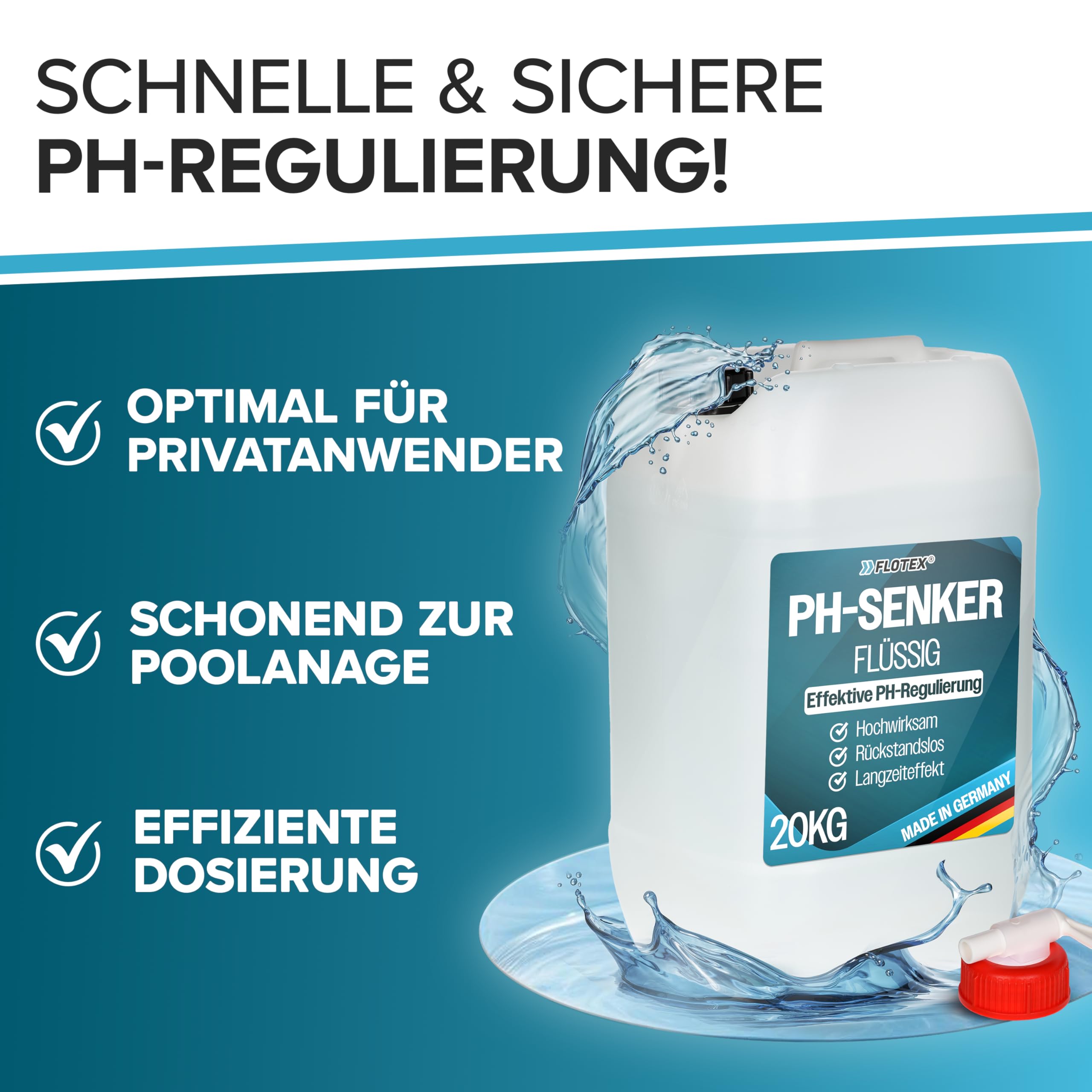 Professionelle pH Minus flüssig 20KG | Schonender Flüssiger pH Senker für Pools und Whirlpool | optimale pH Regulierung | Wasser Balance