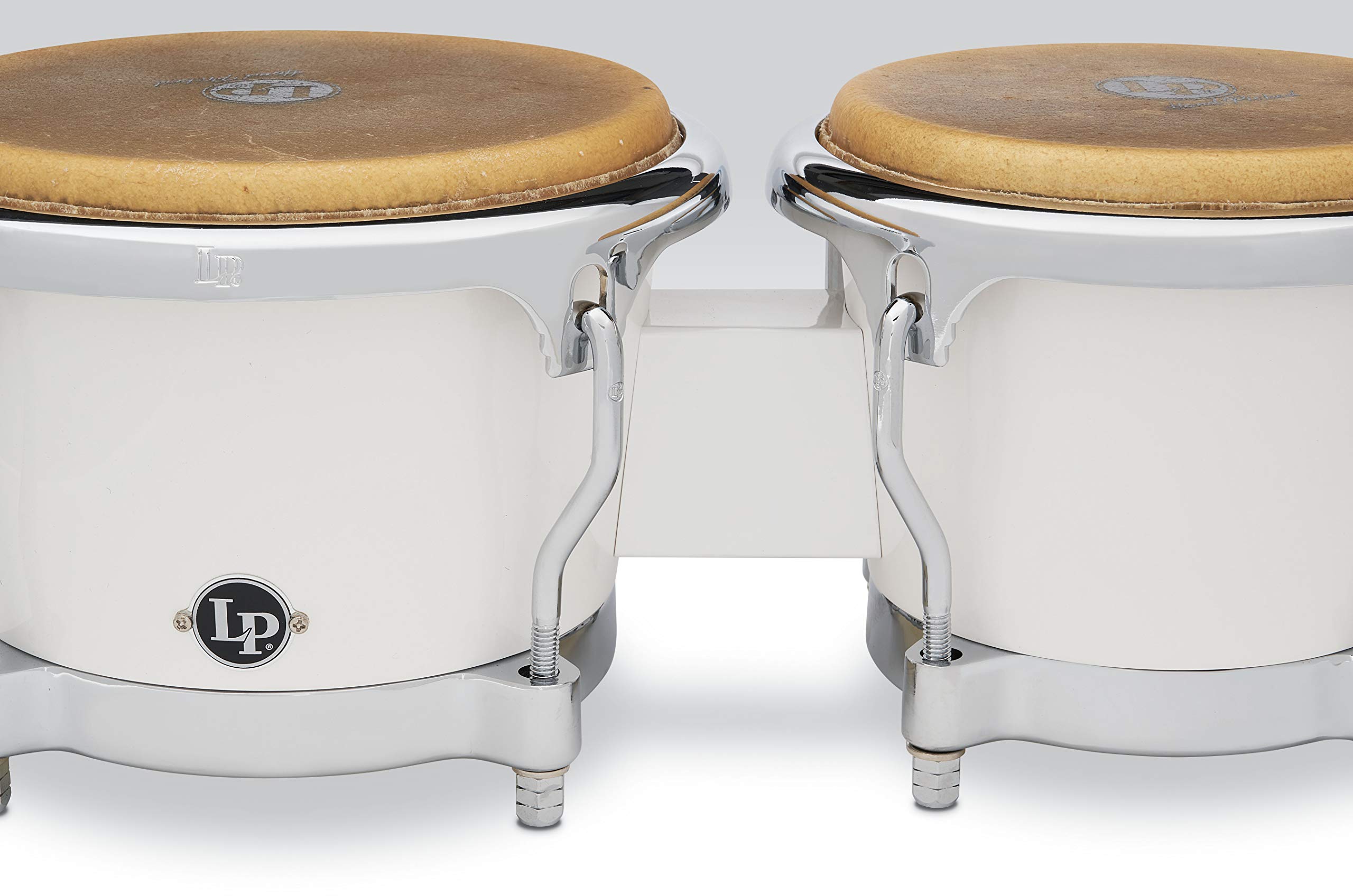 LP Latin Percussion LP811704 Bongo, Fibra di Vetro, Bianco, Hardware Cromato LP200XF-WH