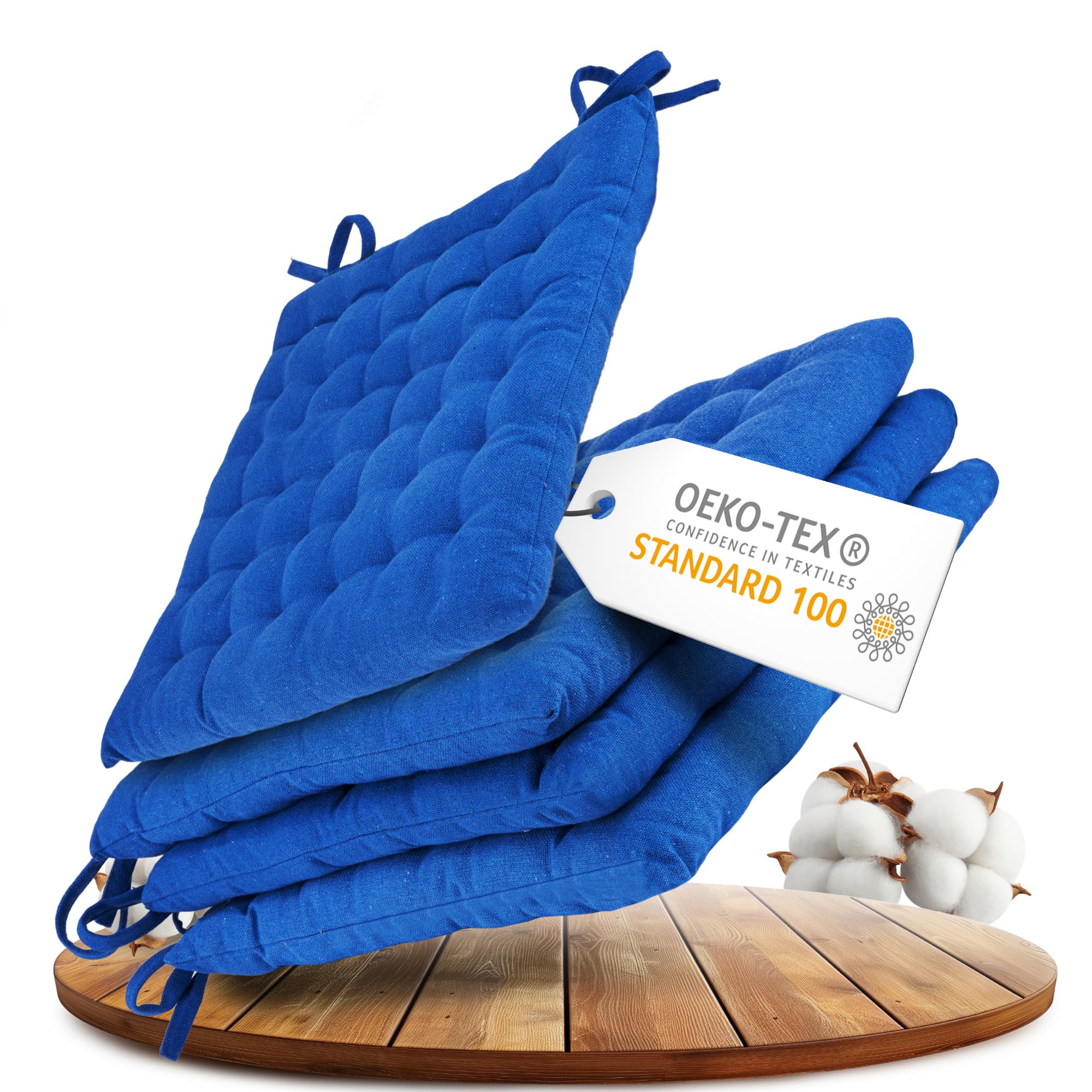 Gräfenstayn® set van 4 zitkussens 40x40x3cm met bevestigingsriemen voor binnen- en buitengebruik met Oeko-Tex afdichting -(Antraciet