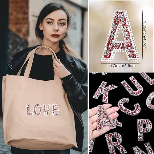 Miniatura 3 de 52 calcomanías de letras del alfabeto con diamantes de imitación con purpurina de 2.6 pulgadas, letras autoadhesivas A-Z para automóvil, arte,