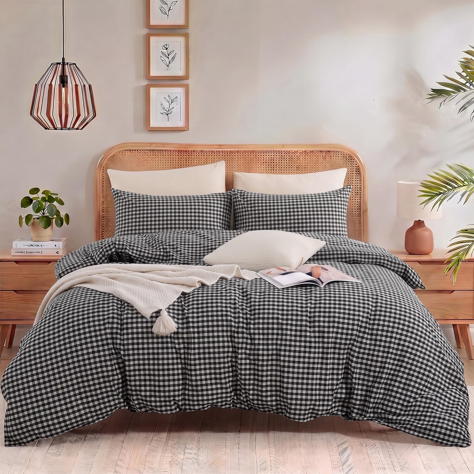 NEXHOME PRO Duvet Cover Plaid Full Size, 3 Pieces Cotton Bedding Cover Set