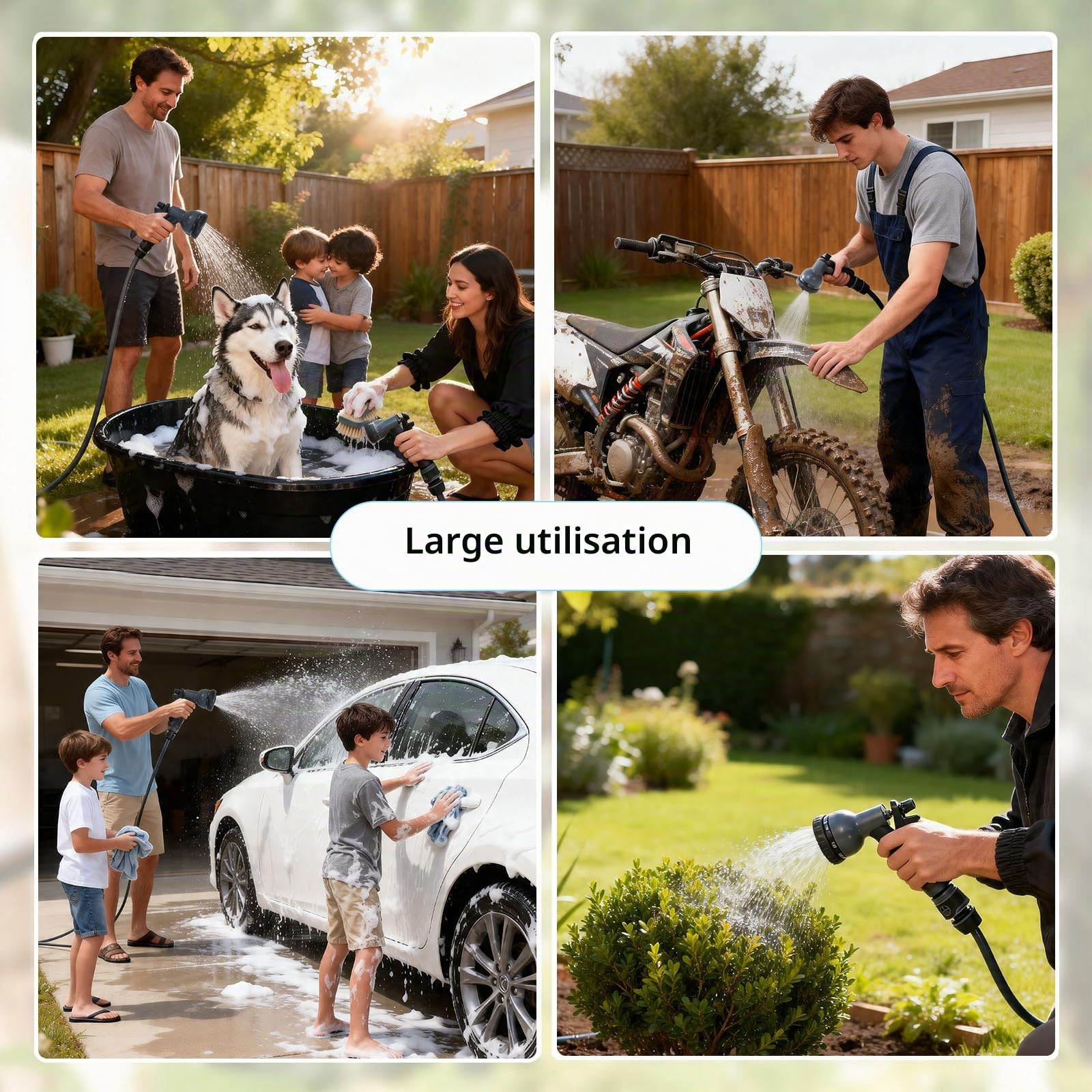 OUTIGO Enrouleur Tuyau Arrosage Mural 35m, Rembobinage Auto avec Verrou et Support Pivotant 180°, Dévidoir de Tuyaux d'Eau avec Buse à 8 Modèles pour Arroser le Jardin et Nettoyer la Voiture